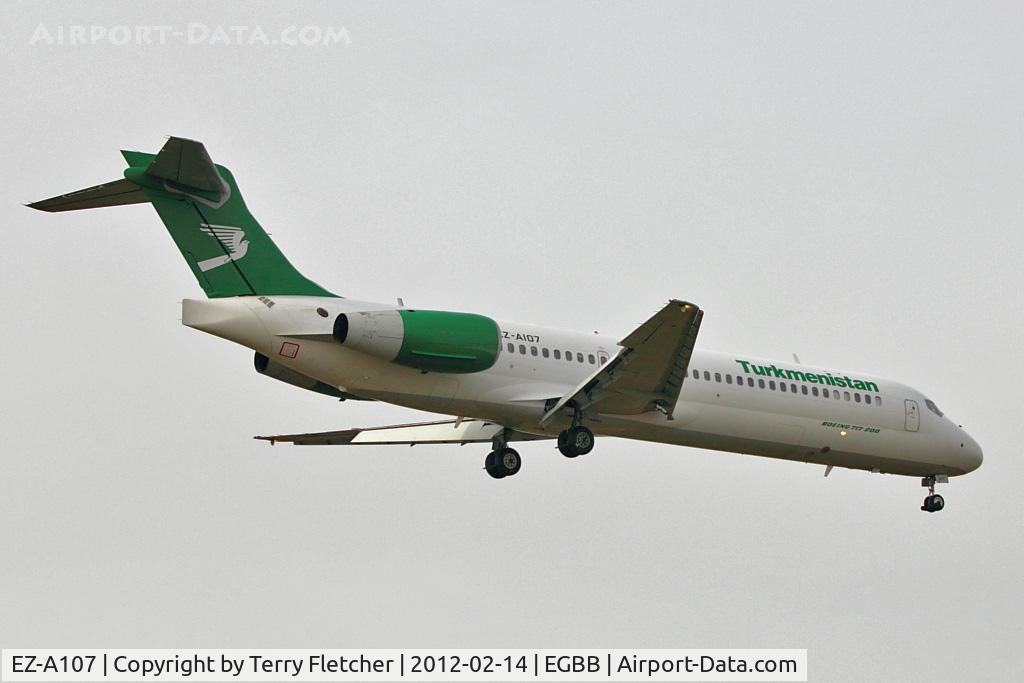 EZ-A107, 2005 Boeing 717-22K C/N 55187, Turkmenistan Airlines 2005 Boeing 717-22K, c/n: 55187 on ferry back to the USA .  Arrived at Birmingham from Kiev and departed to Keflavik