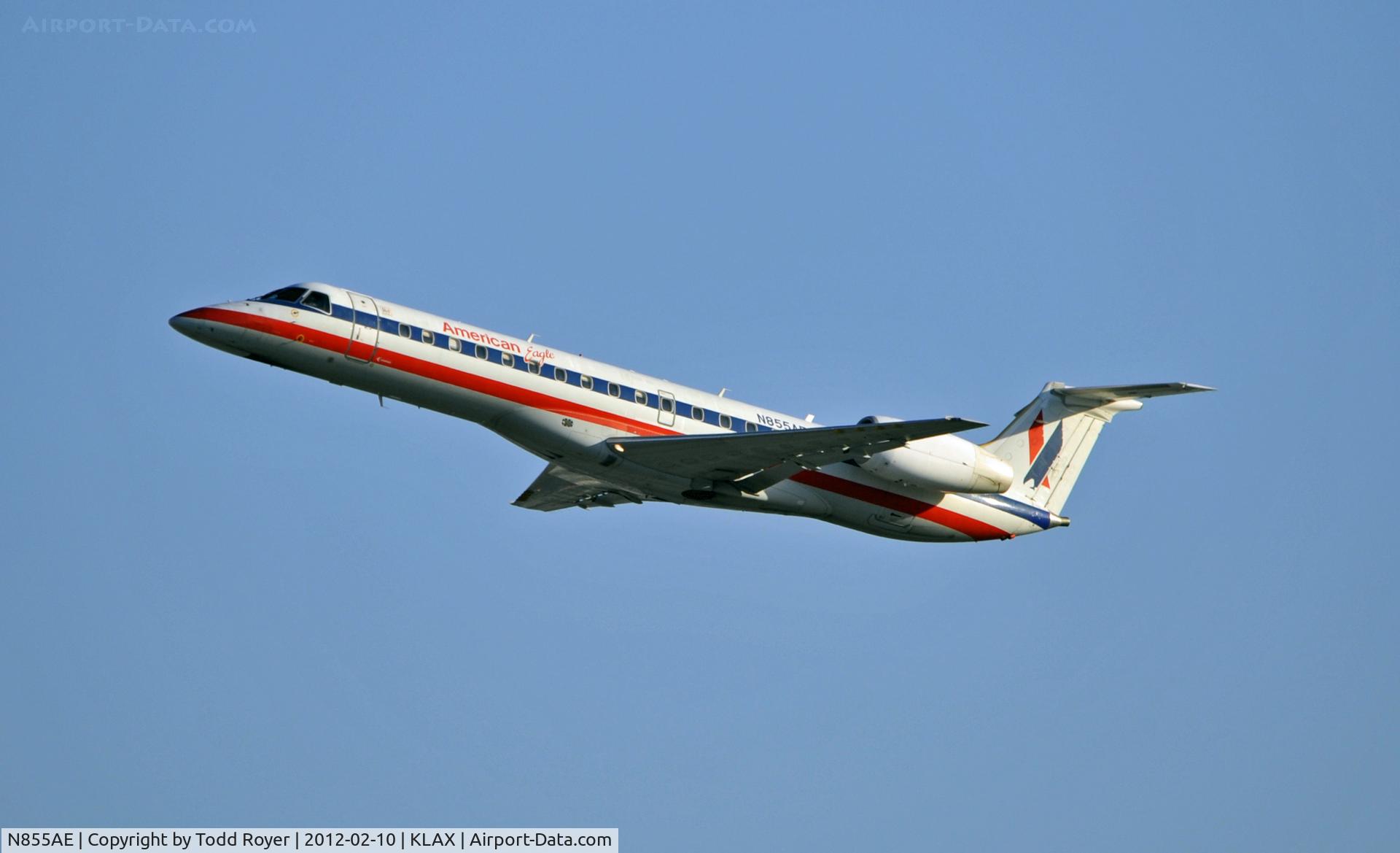 N855AE, 2003 Embraer ERJ-140LR (EMB-135KL) C/N 145747, Departing LAX on 25R