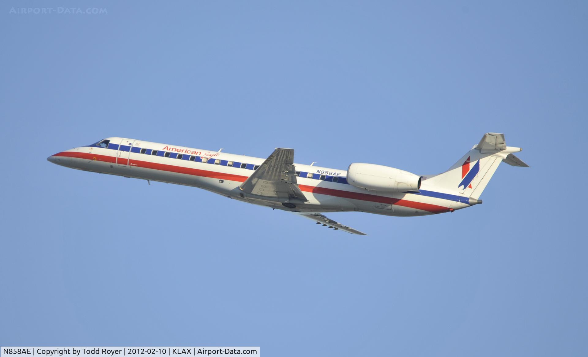 N858AE, 2003 Embraer ERJ-140LR (EMB-135KL) C/N 145754, Departing LAX on 25R