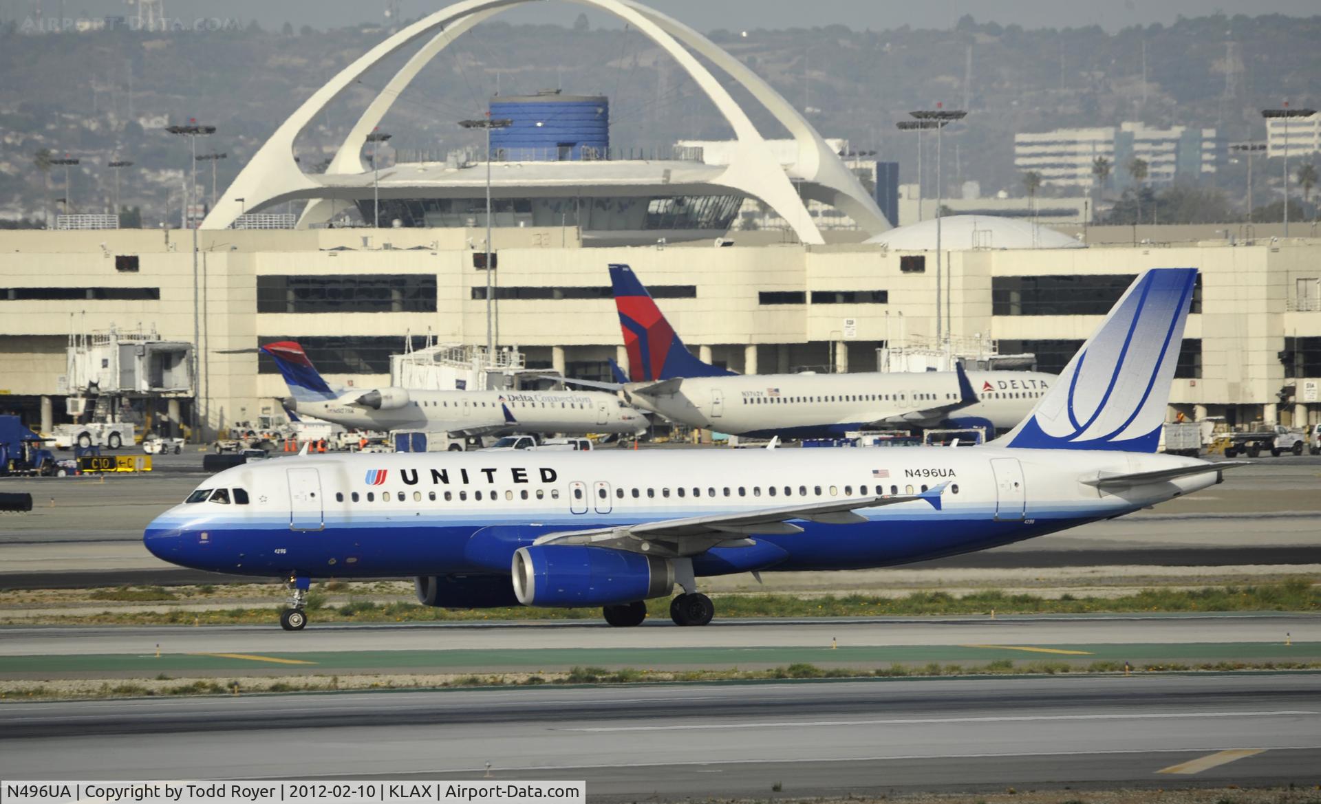N496UA, 2002 Airbus A320-232 C/N 1845, Just Arrived at LAX on 25L