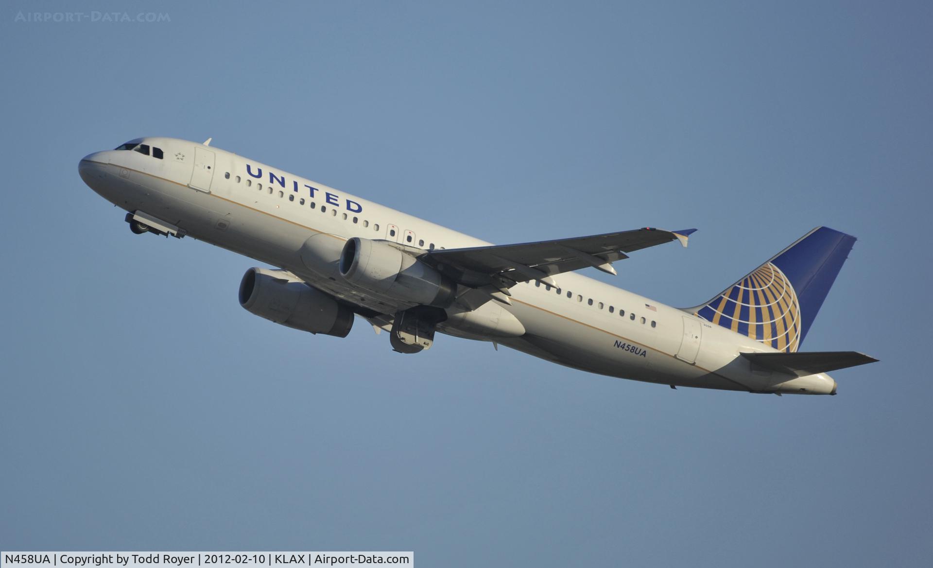 N458UA, 2000 Airbus A320-232 C/N 1163, Departing LAX on 25R