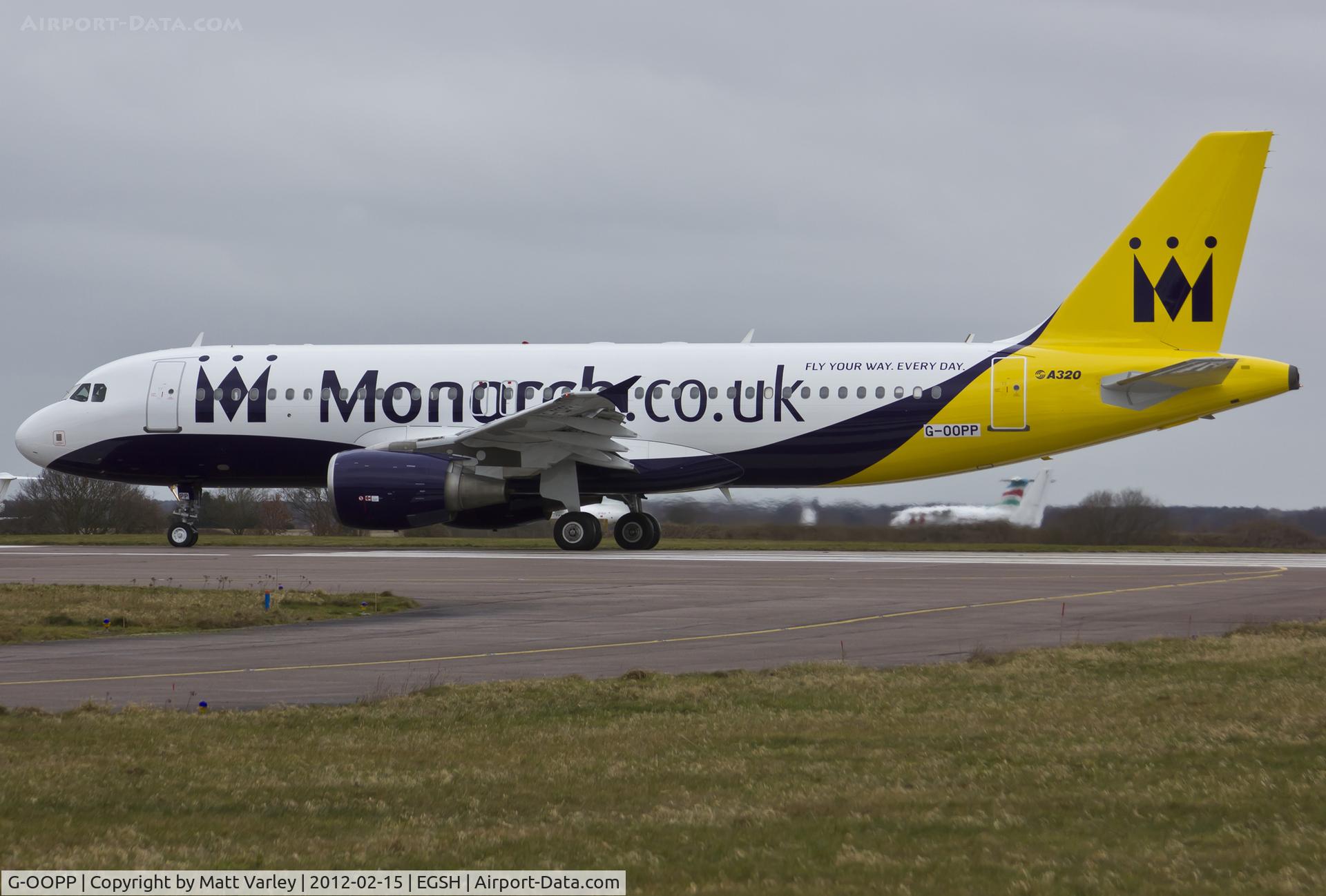 G-OOPP, 2001 Airbus A320-214 C/N 1571, Departing EGSH after spray into new Monarch C/S by Air Livery (To become G-OZBW).