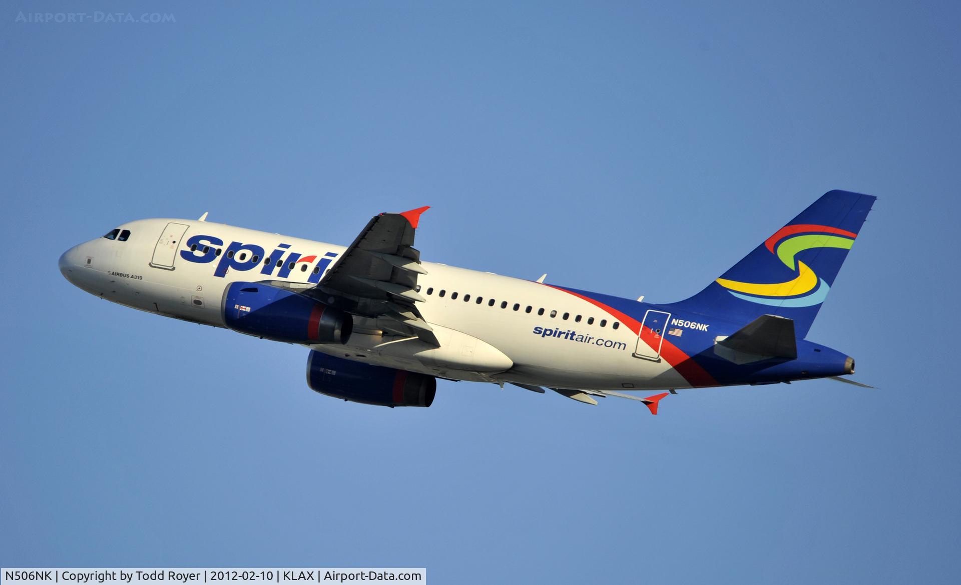 N506NK, 2005 Airbus A319-132 C/N 2490, Departing LAX on 25R