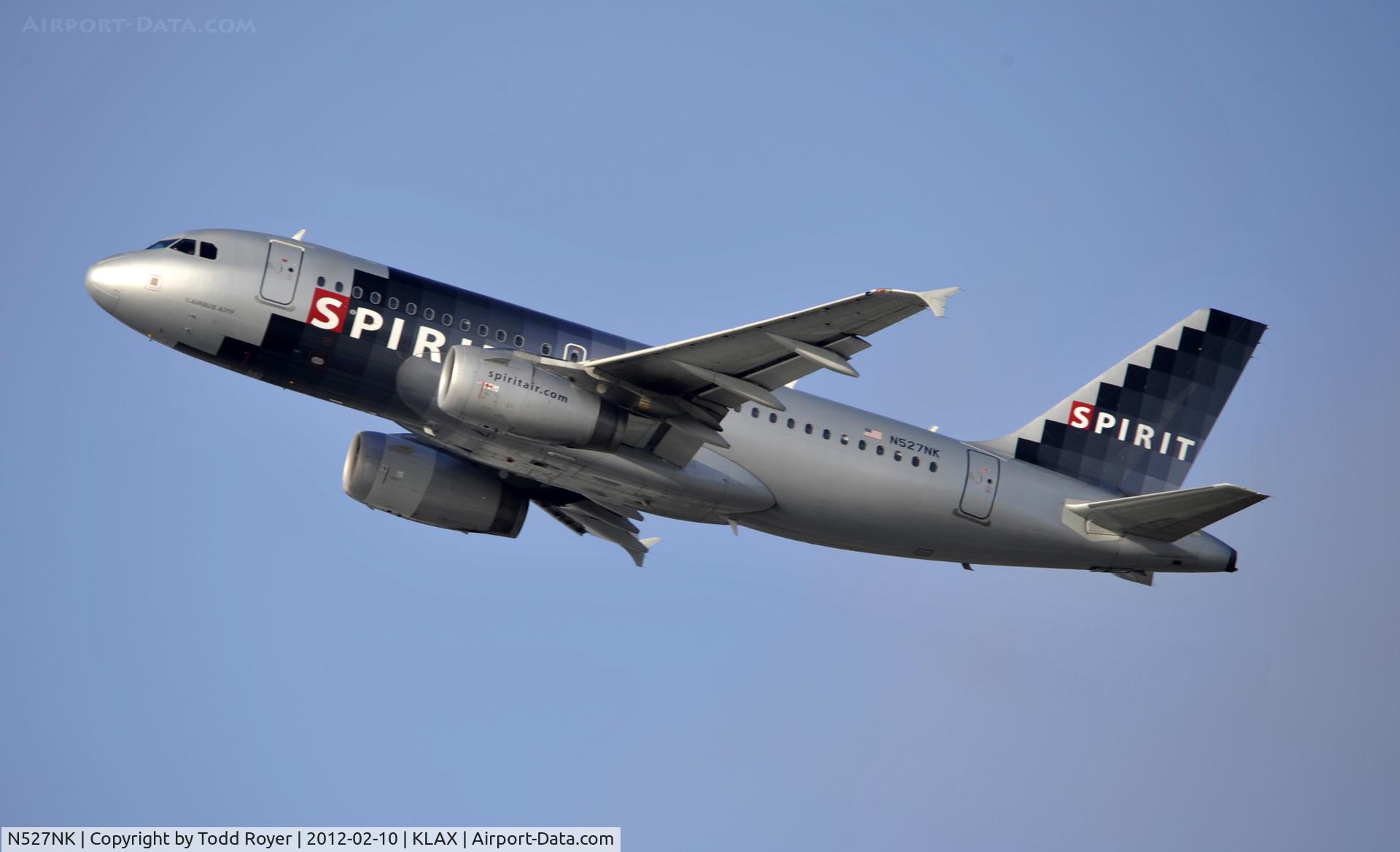 N527NK, 2007 Airbus A319-132 C/N 2978, Departing LAX on 25R
