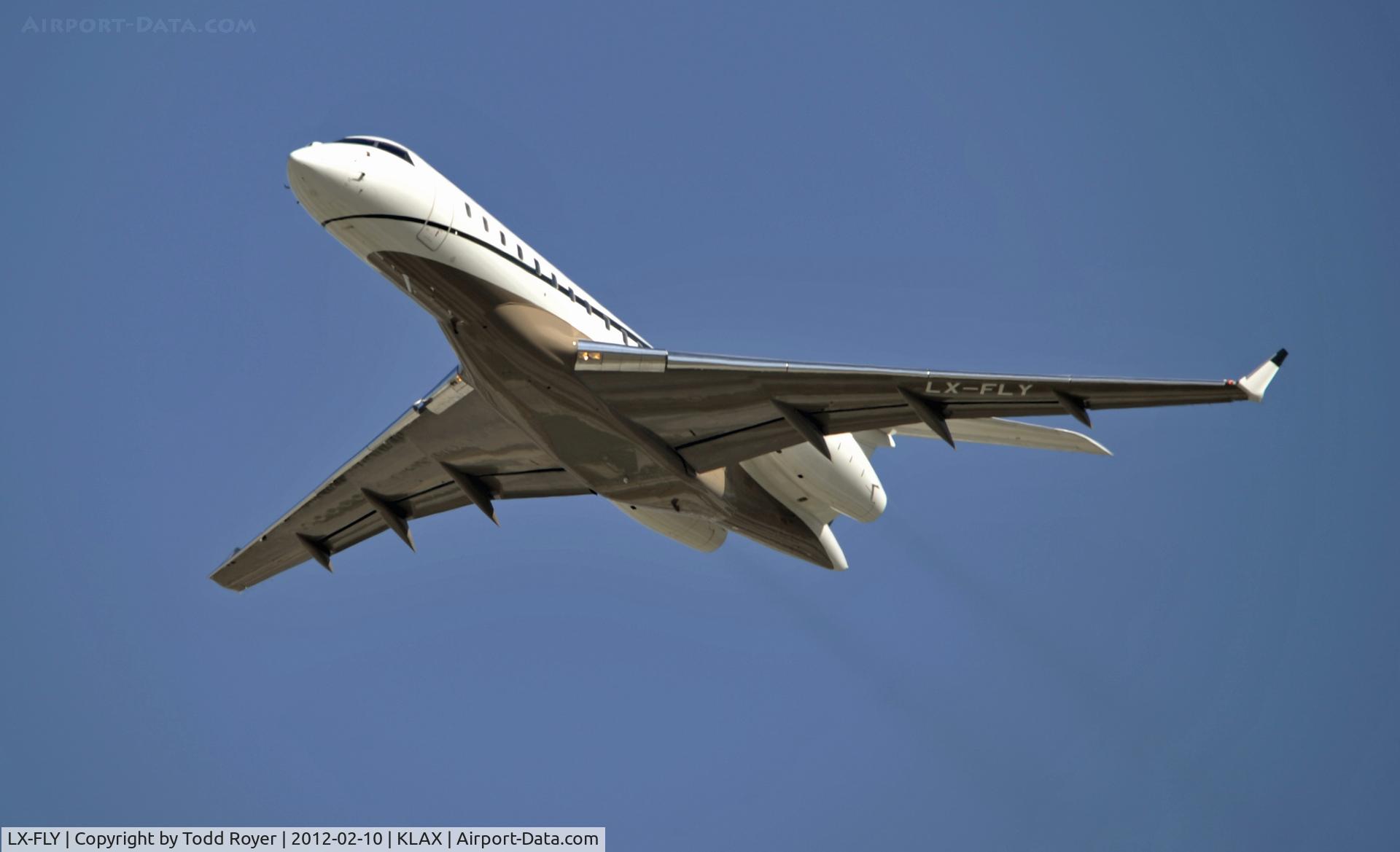 LX-FLY, 2008 Bombardier BD-700-1A10 Global Express C/N 9252, Departing LAX on 25L