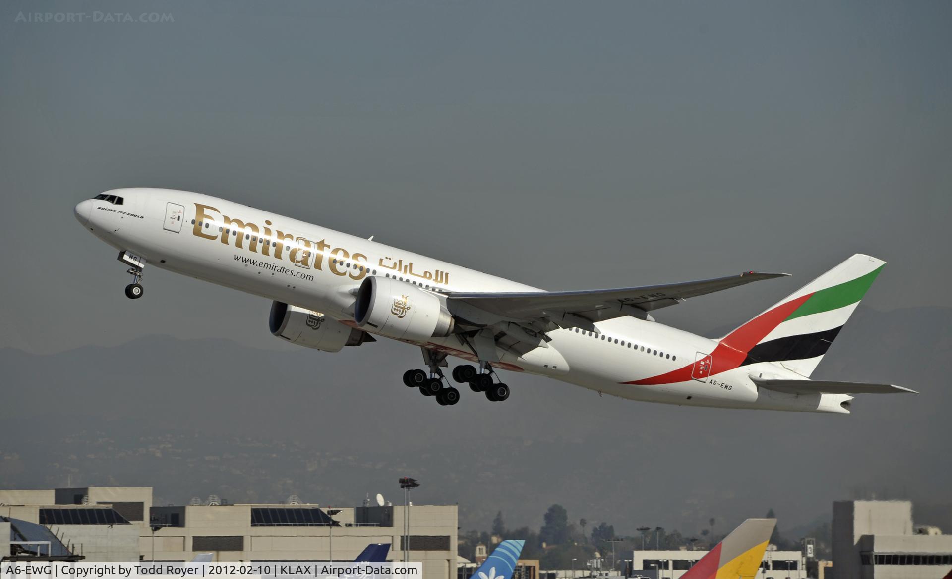A6-EWG, 2008 Boeing 777-21H/LR C/N 35578, Departing LAX on 25R
