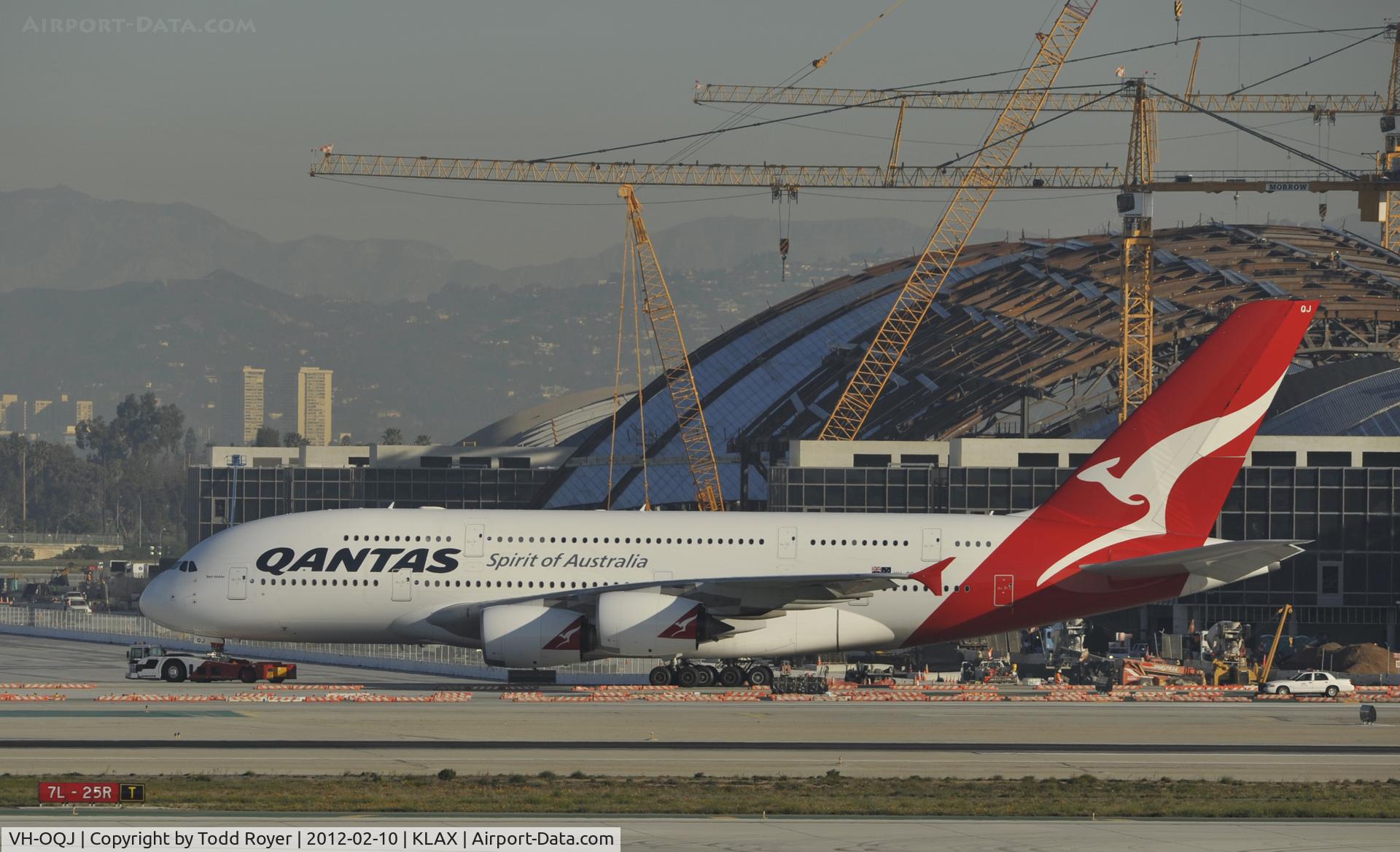 VH-OQJ, 2010 Airbus A380-842 C/N 062, Being towed to parking
