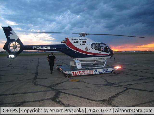 C-FEPS, 1999 Eurocopter EC-120B Colibri C/N 1035, Taken before my fly-along with EPS. Pilot Sgt. Chris Barber doing a final walk around.