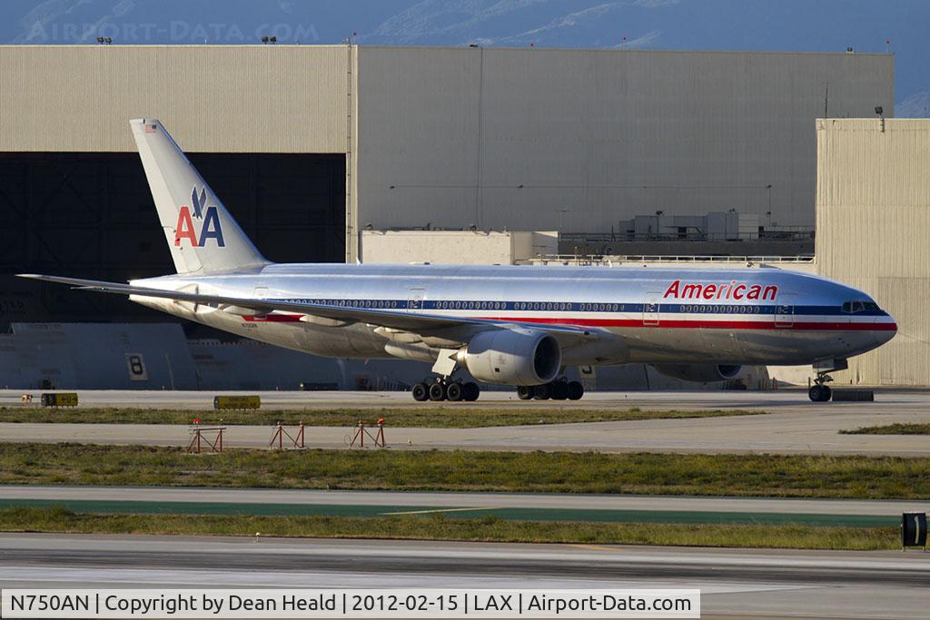 N750AN, 2001 Boeing 777-223 C/N 30259, American Airlines N750AN (FLT AAL182) taxiing to the gate after arrival from Shanghai Pudong Int'l (ZSPD/PVG) on the North Complex.