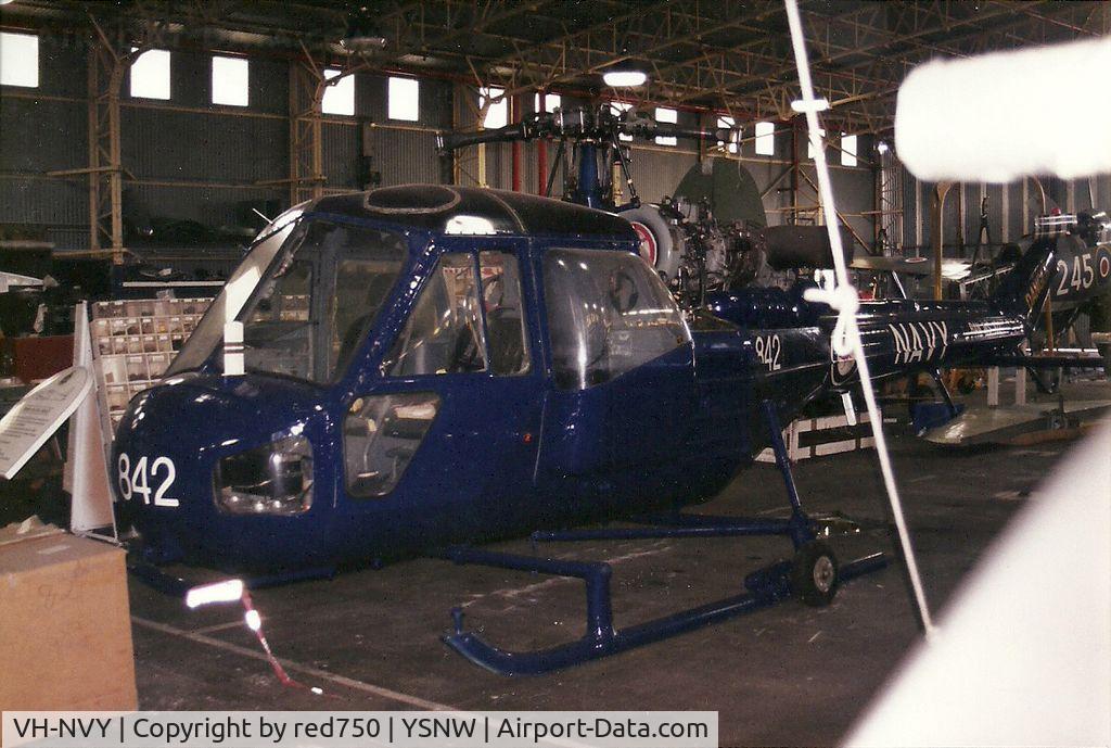 VH-NVY, Westland Scout AH.1 C/N F9525, Photograph by Edwin van Opstal with permission. Scanned from a color print. This aircraft is ex-British XR603, being restored to represent N8-102 (which ditched and was written off) for the RAN Historical Flight (ADF-Serials.com)