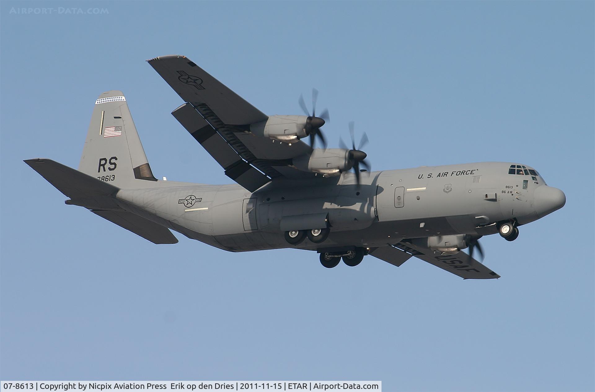 07-8613, 2004 Lockheed Martin C-130J-30 Super Hercules C/N 382-5624, 86th AW C-130J ob finals for rwy 09 at Ramstein AB.
