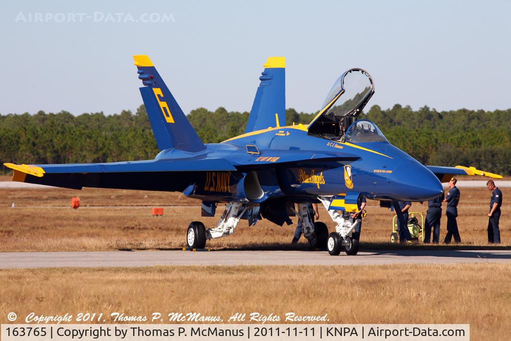 163765, 1989 McDonnell Douglas F/A 18C Hornet C/N 0845/C122, Blue Angel #6  pre/fli prior to flight demo at NAS Pensacola, FL.