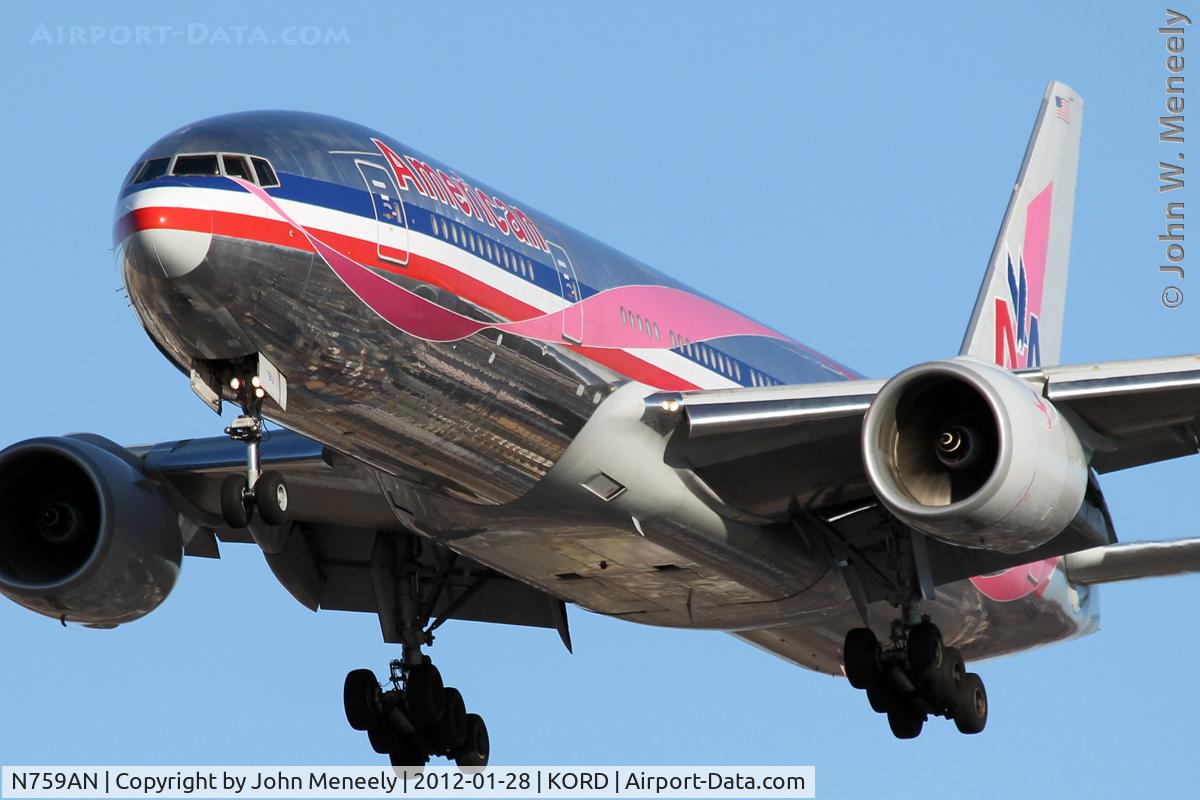 N759AN, 2001 Boeing 777-223/ER C/N 32638, Susan G. Komen special colors. Short final for 28.