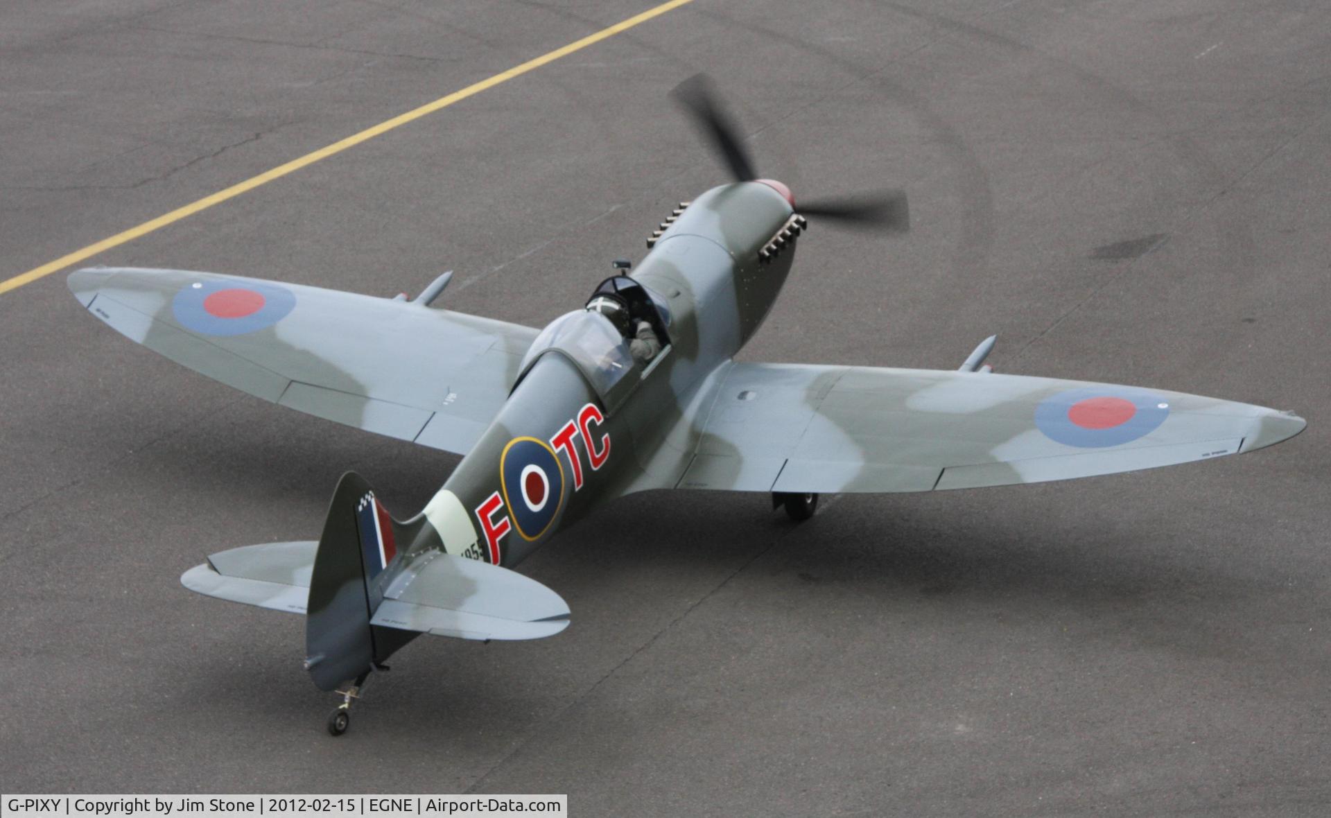 G-PIXY, 2006 Supermarine Aircraft Spitfire Mk.26 C/N PFA 324-14477, A Spitfire is born - first flight of Richard Collenettes Mk26 Supermarine Spitfire built from a kit over five years - an 80% scale all aluminium replia powered by a 260HP V6 engine. The test pilot was Dan Griffith for this first ten minute flight.