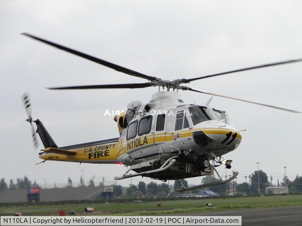 N110LA, 2005 Bell 412EP C/N 36392, Turning southbound to enter LA County Air Ops helipad area and land on helipad 2