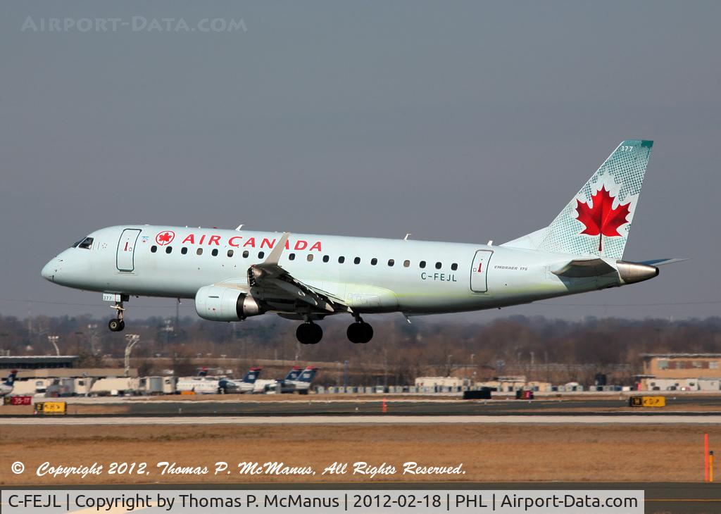 C-FEJL, 2005 Embraer 175SU (ERJ-170-200SU) C/N 17000095,  Air Canada ERJ-175 arriving from Toronto and touching down on 27R at PHL.