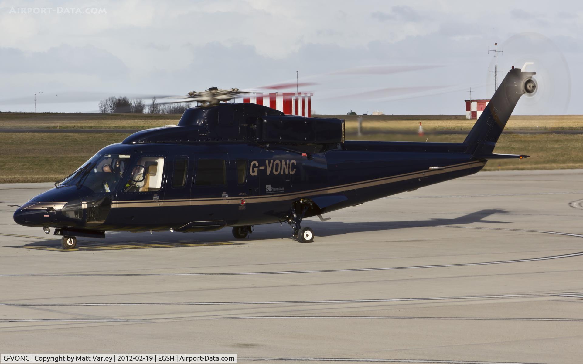 G-VONC, 1989 Sikorsky S-76B C/N 760354, Sat on stand at SaxonAir.