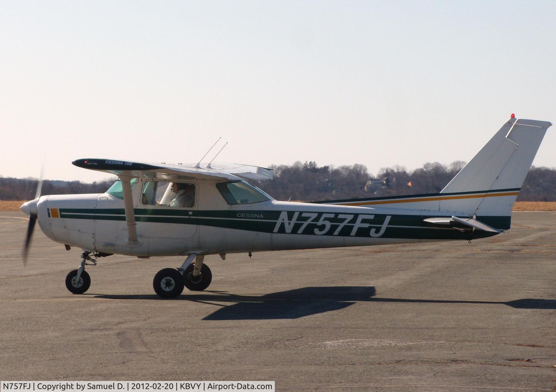 N757FJ, 1977 Cessna 152 C/N 15279702, On east ramp at KBVY.