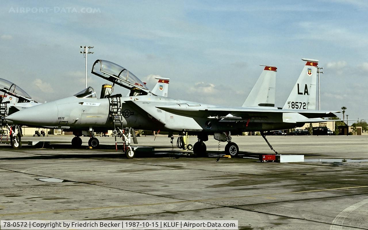 78-0572, 1978 McDonnell Douglas F-15D Eagle C/N 0523/D012, flightline at Luke AFB