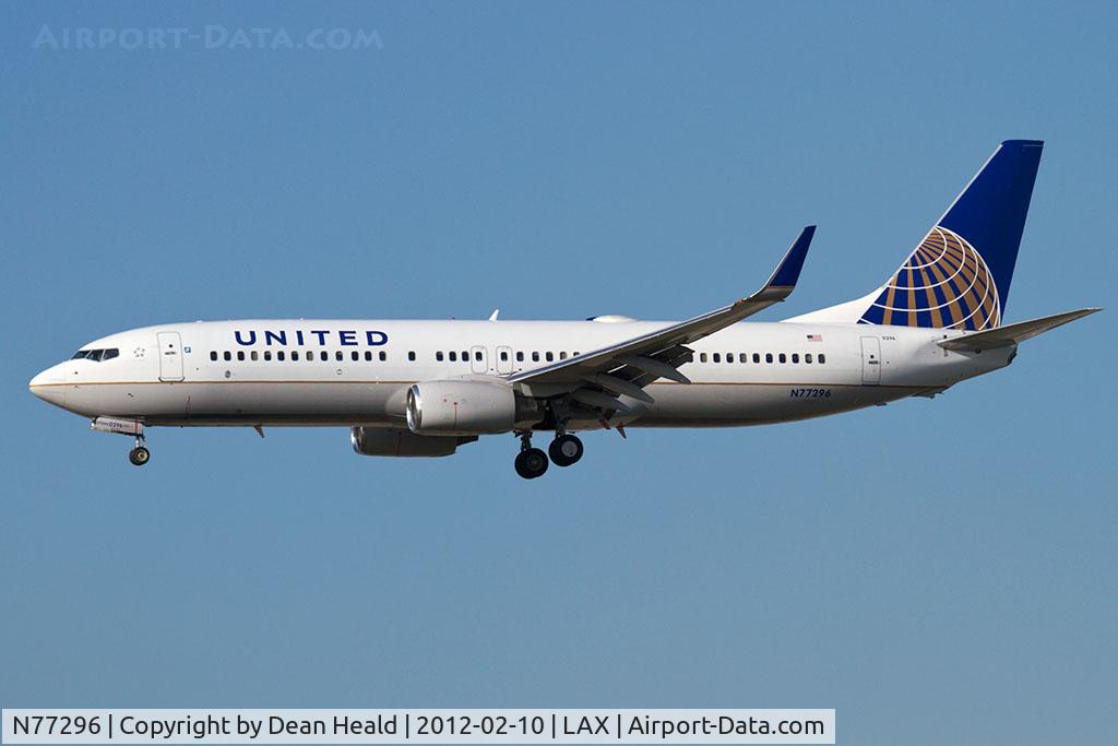 N77296, 2005 Boeing 737-824 C/N 34002, United Airlines N77296 (FLT UAL1538) from Guadalajara Don Miguel Hidalgo y Costilla Int'l (MMGL/GDL) on short final to RWY 25L.