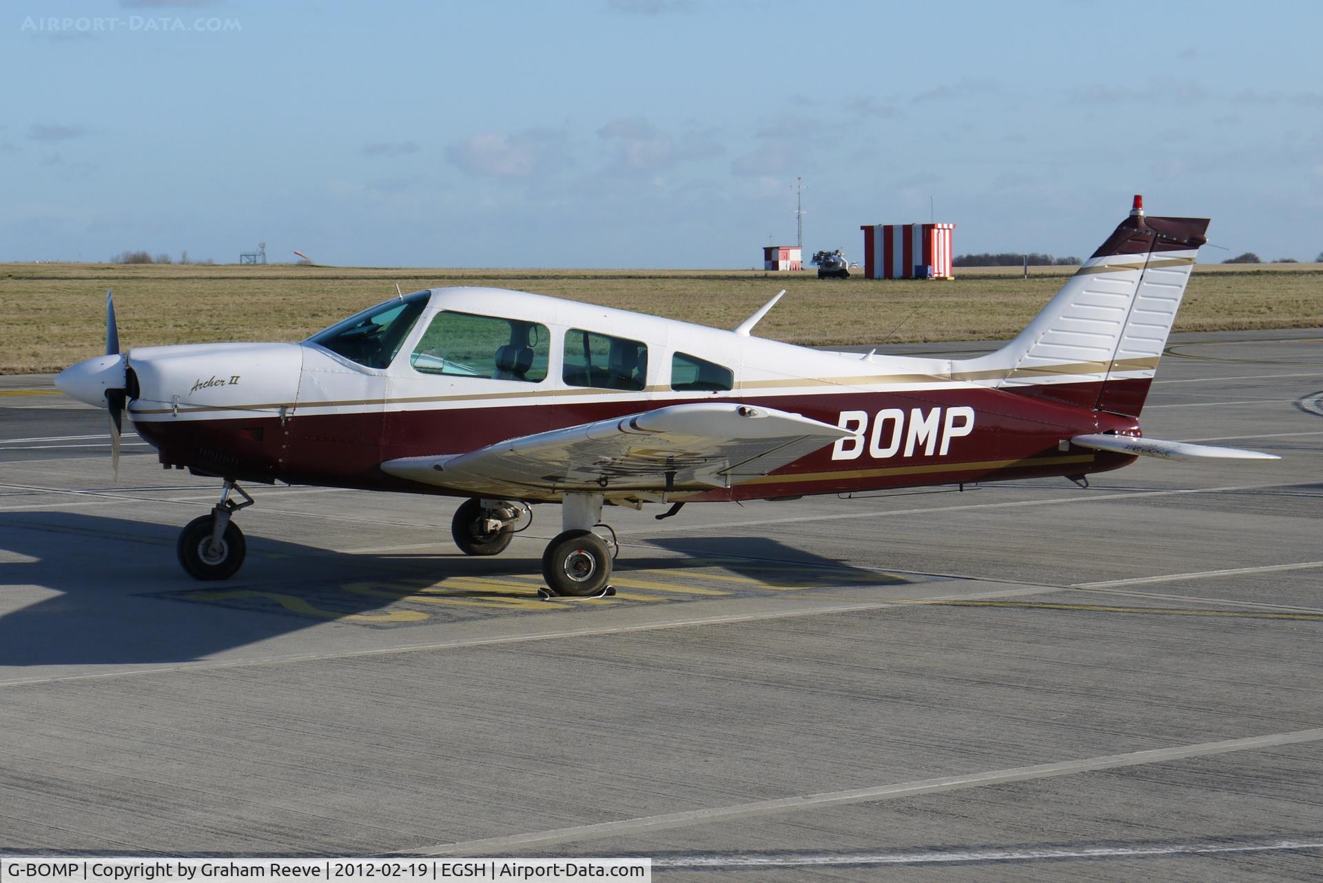 G-BOMP, 1977 Piper PA-28-181 Cherokee Archer II C/N 28-7790249, Parked at Norwich.