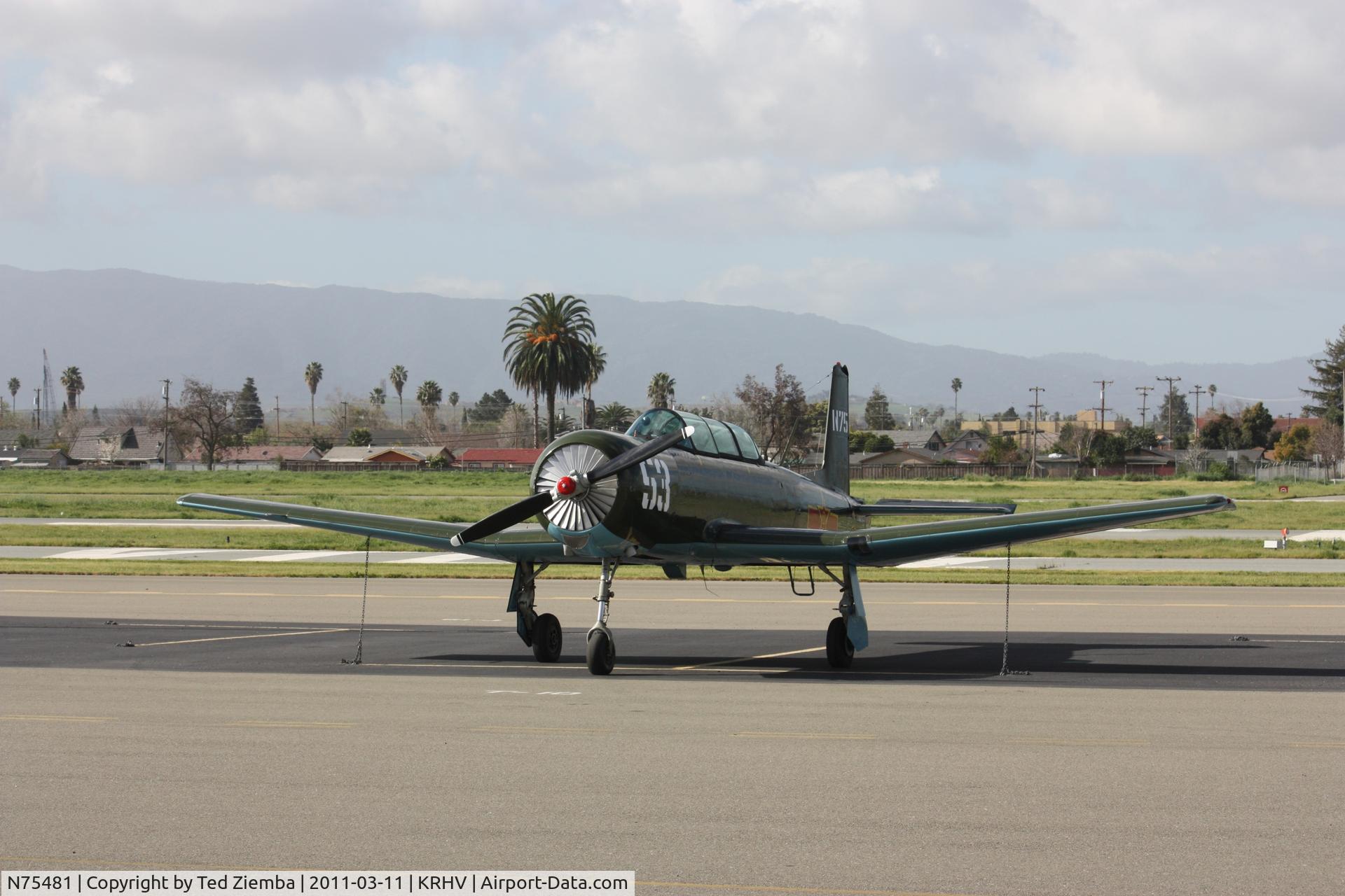 N75481, 1972 Nanchang CJ-6A C/N 2951272, N75481 on the ramp at KRHV.