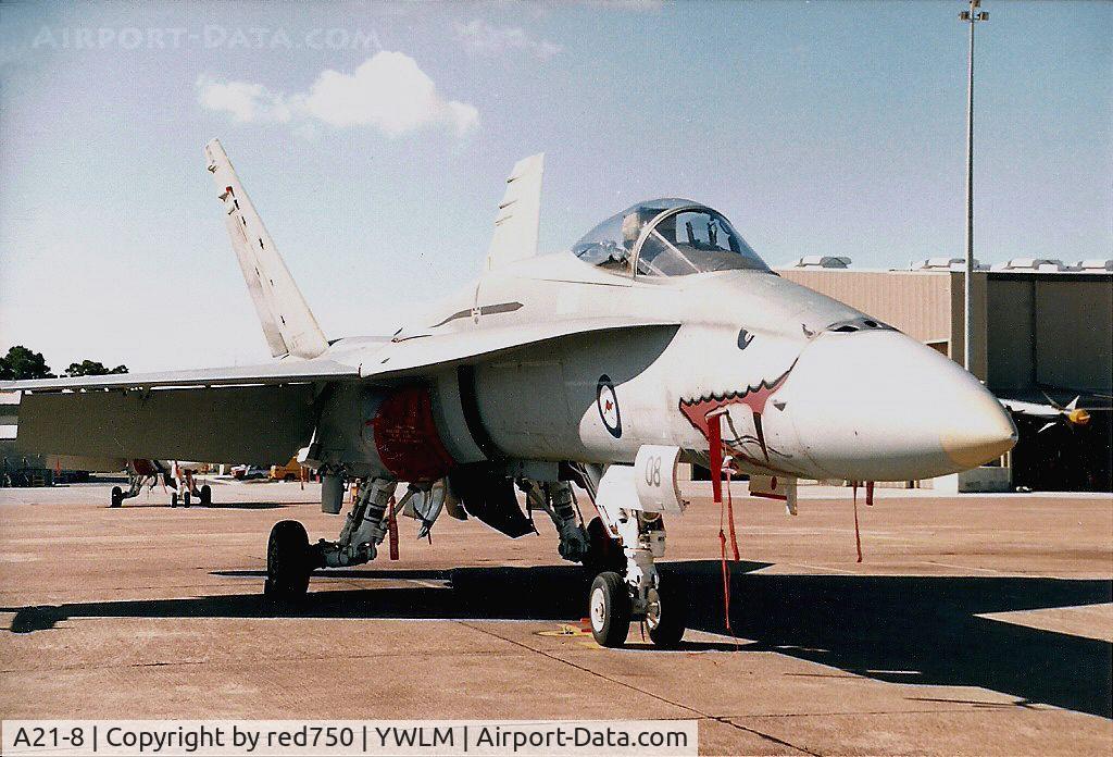 A21-8, 1986 McDonnell Douglas F/A-18A Hornet C/N 306/AF-08, Photograph by Edwin van Opstal with permission. Scanned from a color print.