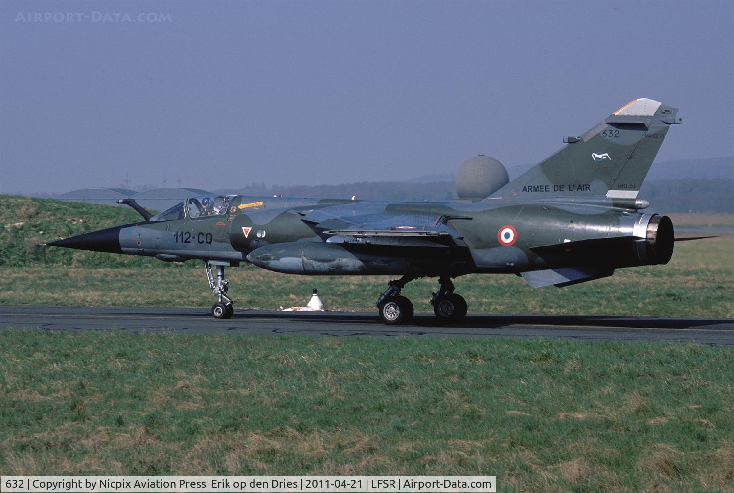 632, Dassault Mirage F.1CR C/N Not found 632, French AF Mirage F-1CR recconnaissance fighter on the taxitrack of its' homebase: Reims-Champagne AB.