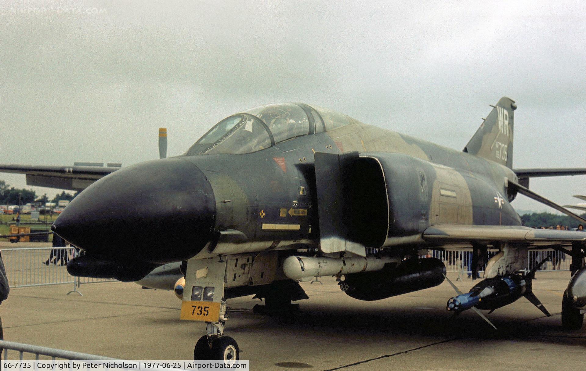 66-7735, 1966 McDonnell F-4D Phantom II C/N 2365, F-4D Phantom of 92nd Tactical Fighter Squadron/81st Tactical Fighter Wing based at Bentwaters on display at the 1977 Intnl Air Tattoo at RAF Greenham Common.