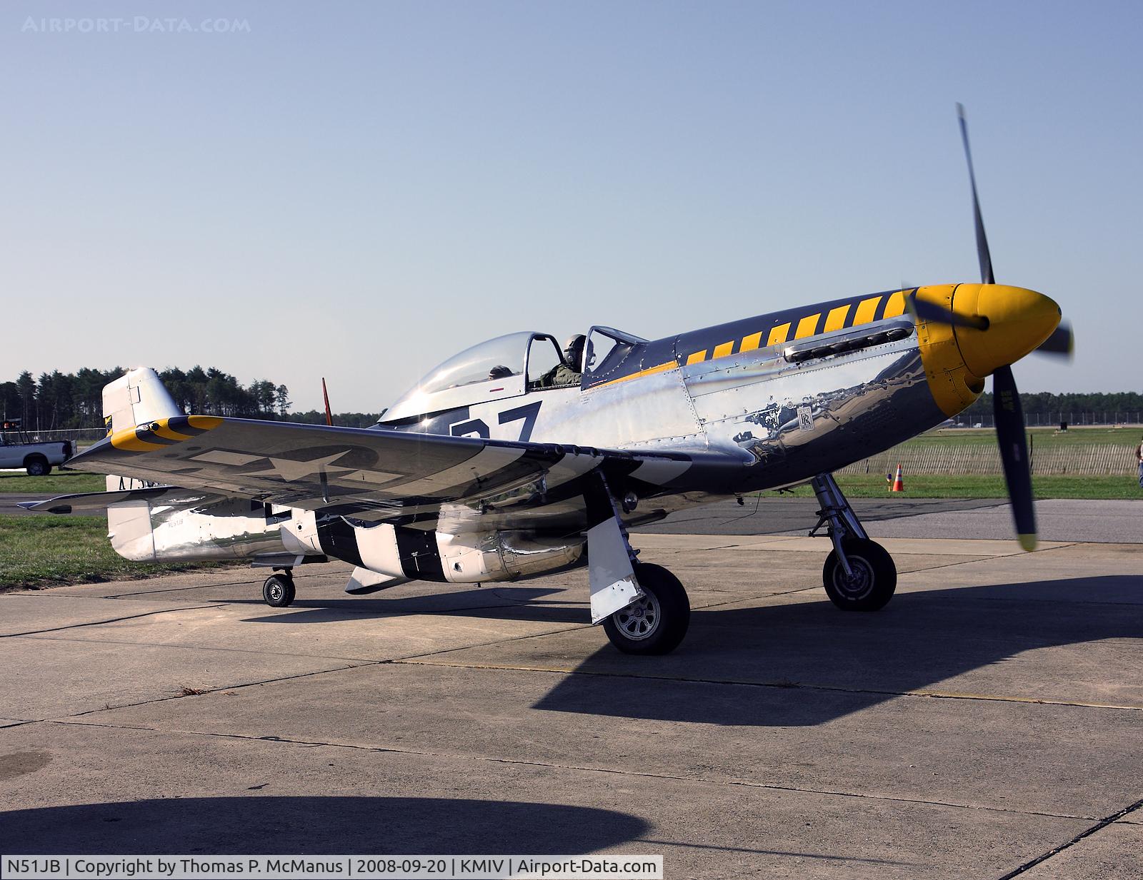 N51JB, 1944 North American P-51D Mustang C/N 122-39488, On Temporary display at Millville, NJ Regional Airport.  (KMIV)