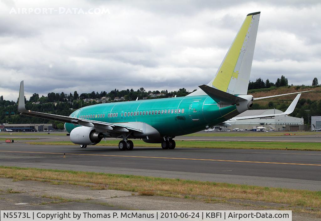 N5573L, 2003 Boeing 737-7Q8 C/N 29346, Newly minted Boeing 737-800, taxiing to the hanger at Boeing Field (KBFI) after a test flight 0n 24 June 2010.