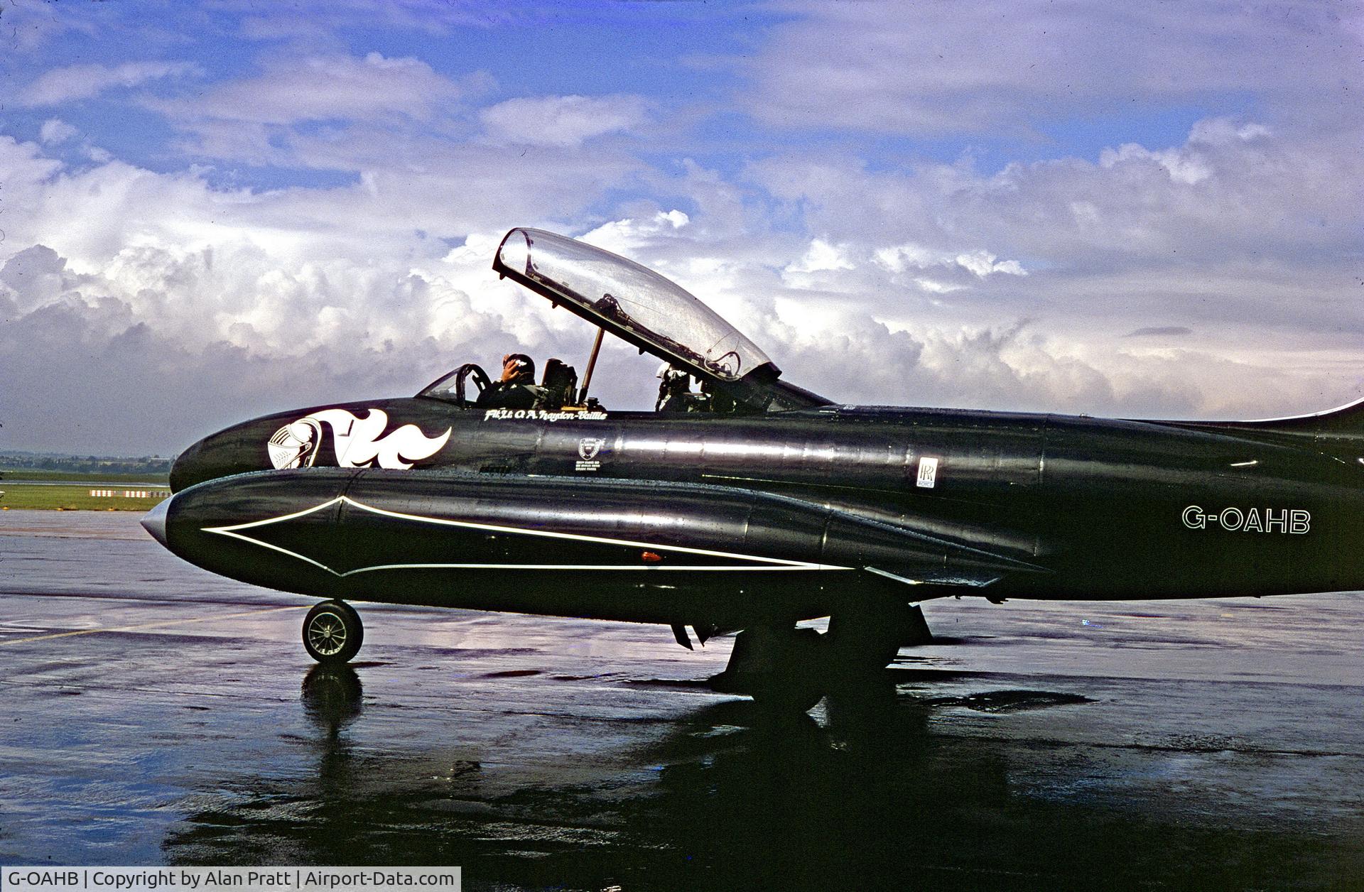 G-OAHB, 1954 Canadair CT-133 Silver Star 3 C/N T33-261, Aircraft in for refuelling sometime in 1970`s . Unable to give specific date.