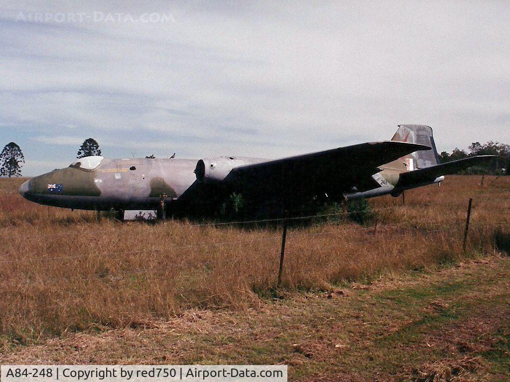 A84-248, 1958 English Electric Canberra B.20 C/N 48, Photograph by Edwin van Opstal with permission. Scanned from a color print.This photo was taken in the late 90's. Reports are it has been fairly seriously vandalised.