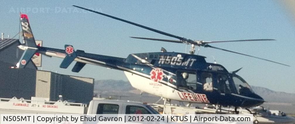 N505MT, 1998 Bell 407 C/N 53307, MedTrans Bell 407 taking off from MedTrans hangar at KTUS.  Pilot James Campbell at the controls.