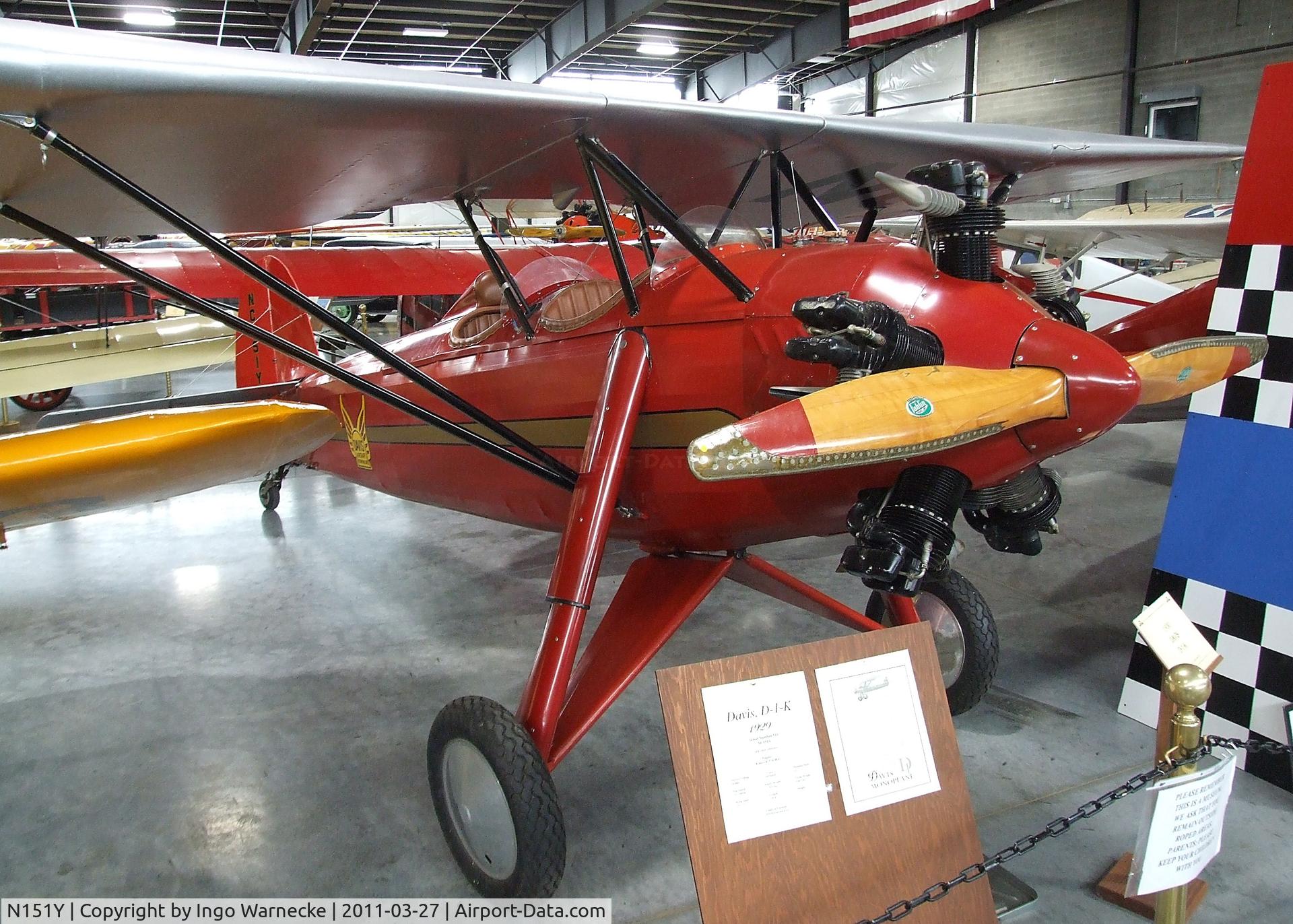 N151Y, 1930 Davis D-1-K C/N 510, Davis D-1-K at the Western Antique Aeroplane and Automobile Museum, Hood River OR