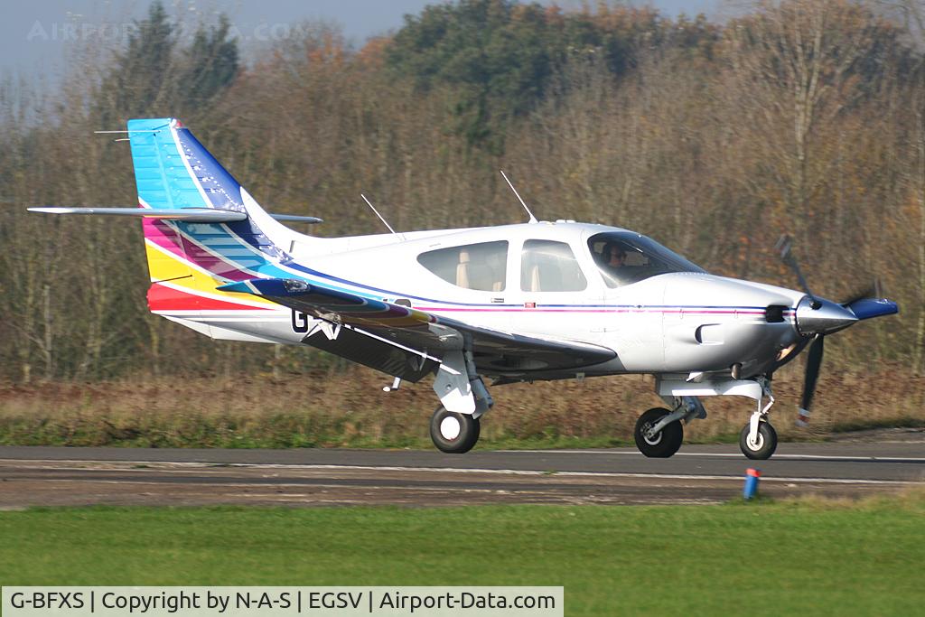 G-BFXS, 1977 Rockwell Commander 114 C/N 14271, Colourfull Resident Landing