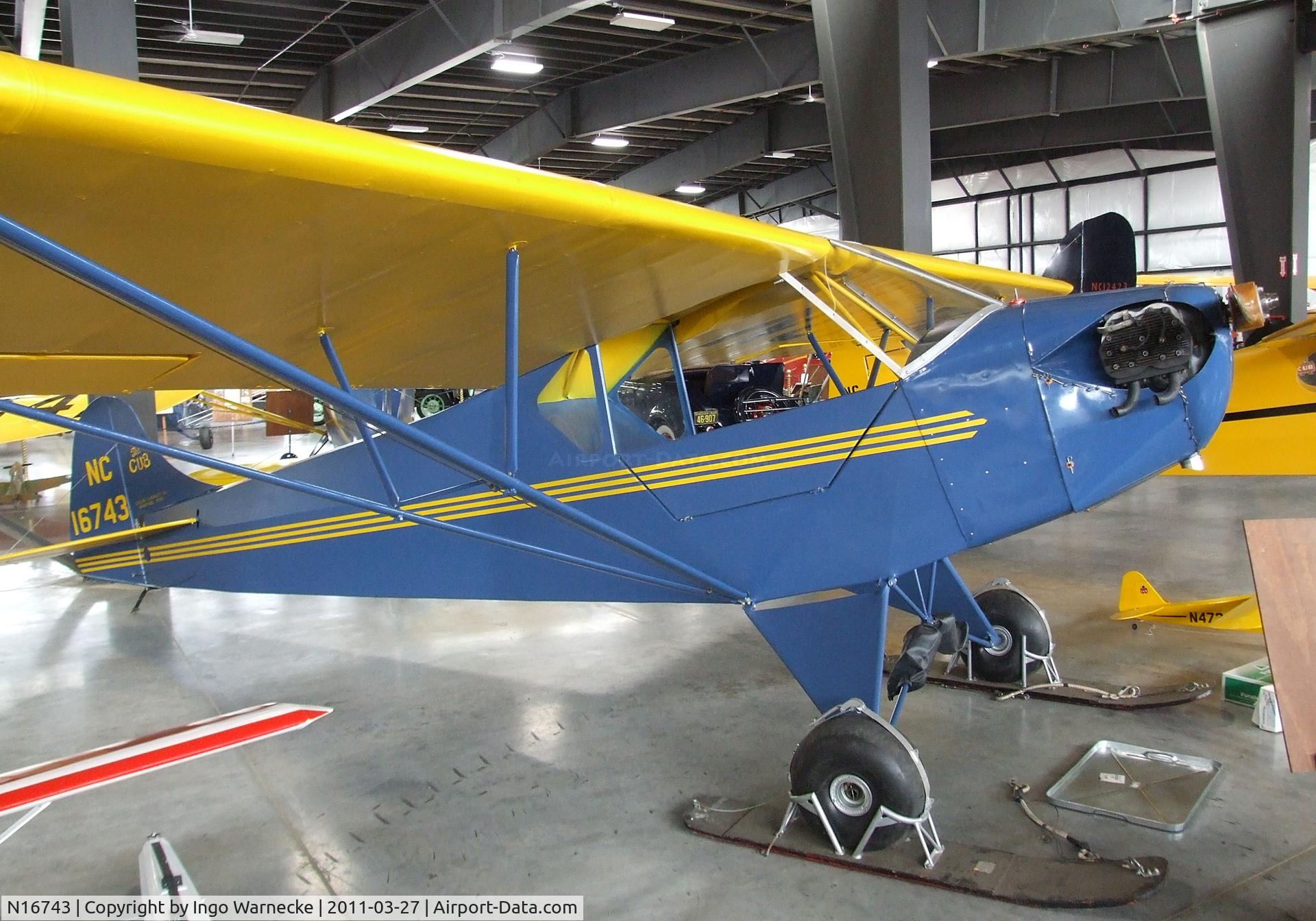 N16743, 1936 Taylor J-2 Cub C/N 580, Taylor J-2 with skis at the Western Antique Aeroplane and Automobile Museum, Hood River OR