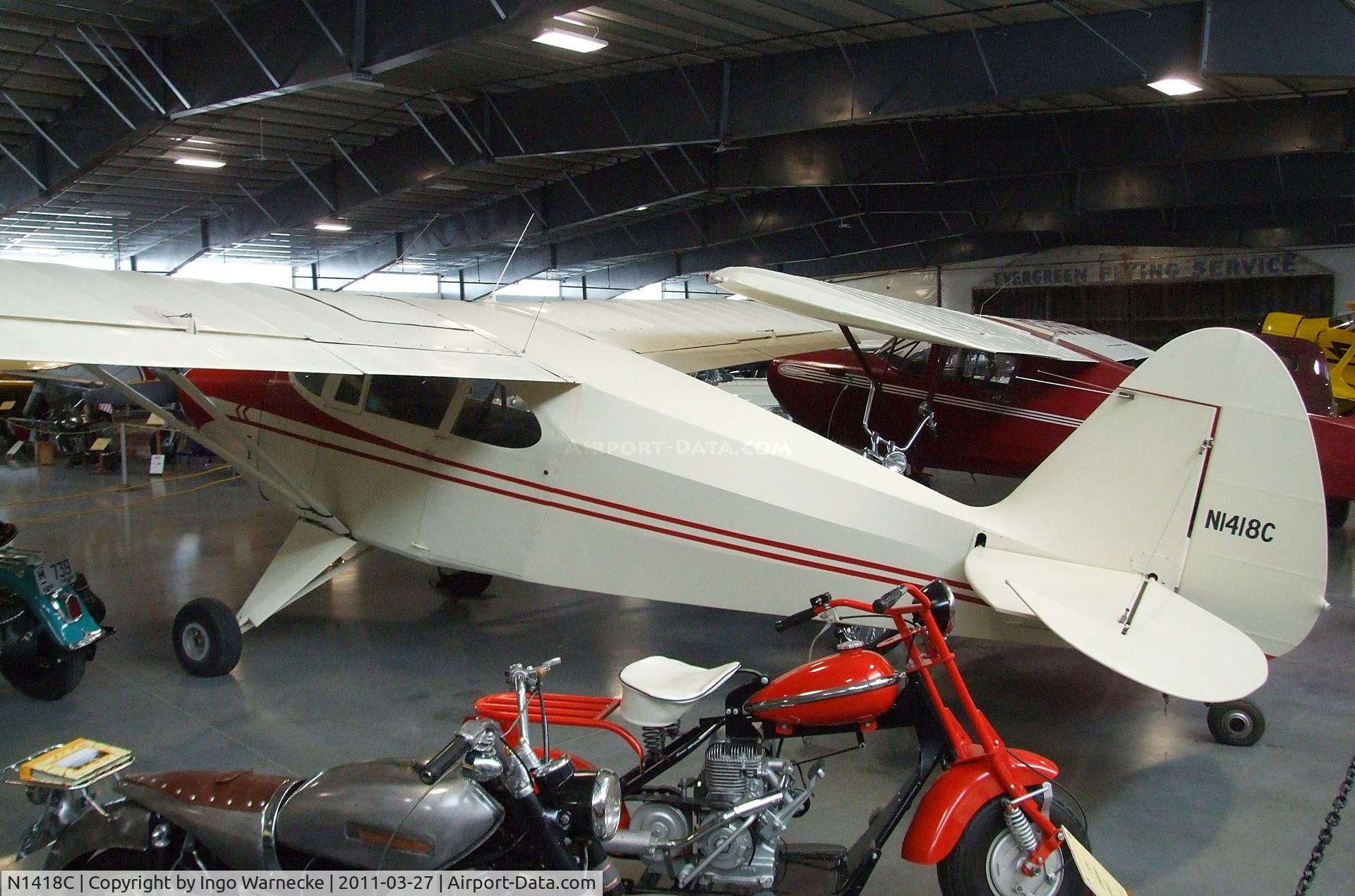 N1418C, 1953 Piper PA-22 C/N 22-1175, Piper PA-22 Tri-Pacer tailwheel conversion at the Western Antique Aeroplane and Automobile Museum, Hood River OR