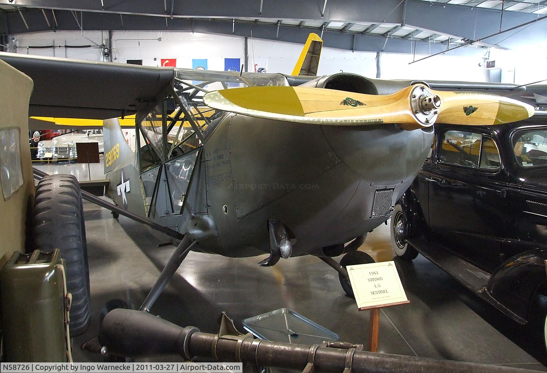 N58726, 1943 Stinson L-5 Sentinel C/N 76-510, Stinson L-5 Sentinel at the Western Antique Aeroplane and Automobile Museum, Hood River OR