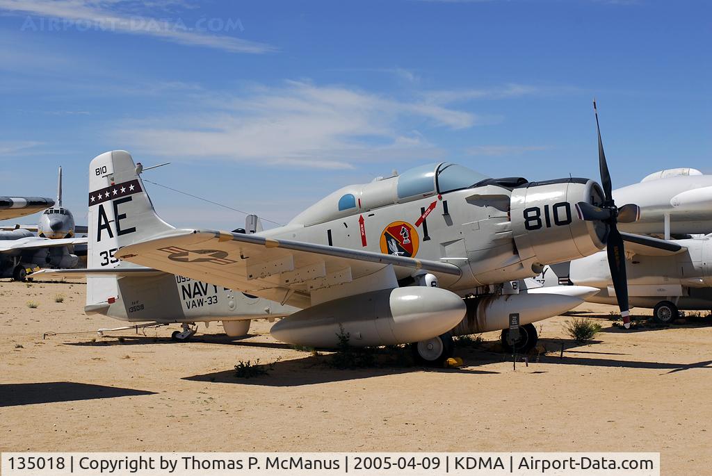 135018, Douglas EA-1F Skyraider C/N 10095, A/C has been restored displaying the markings VAW-33, at the Pima Air & Space Museum.  *** A/C has been transfered to the National Naval Aviation Museum, NAS Pensacola, FL.