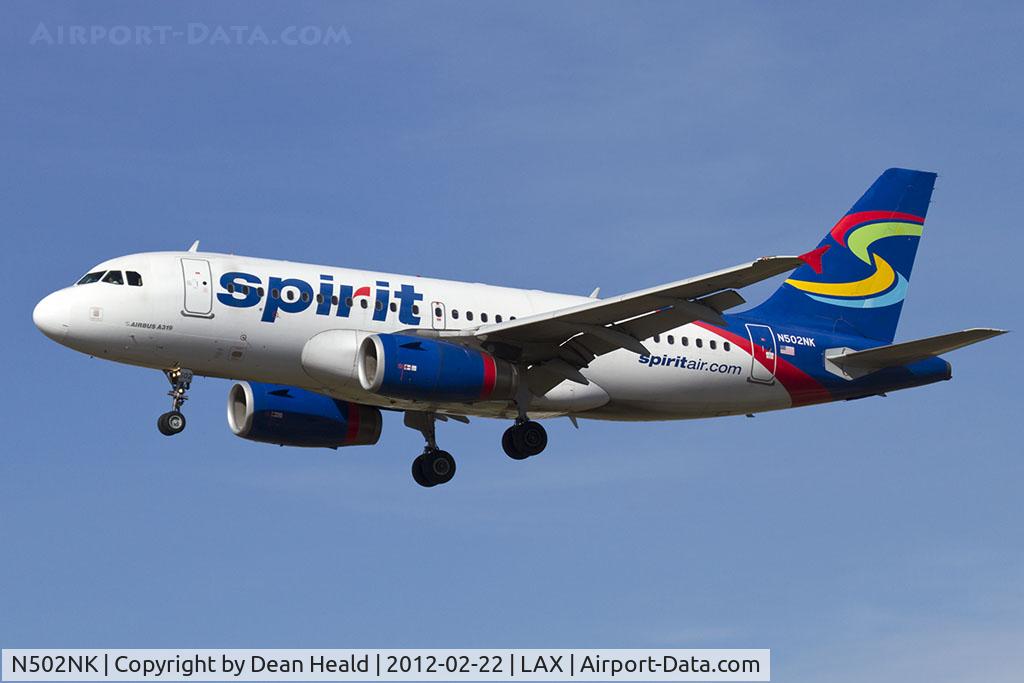 N502NK, 2005 Airbus A319-132 C/N 2433, Spirit Airlines N502NK (FLT NKS561) from Las Vegas McCarran Int'l (KLAS) on short final to RWY 25L.
