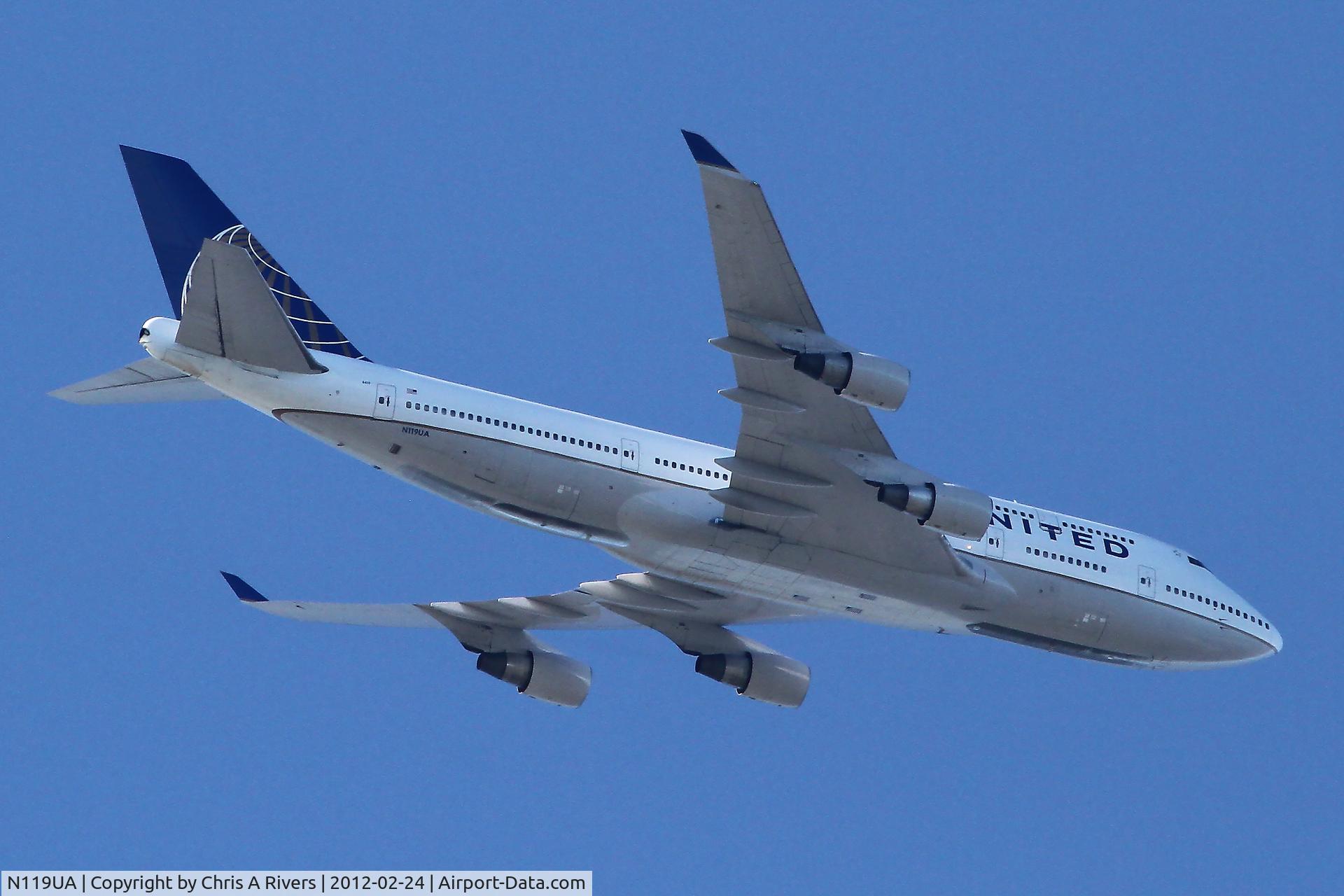 N119UA, 1999 Boeing 747-422 C/N 28812, Taken shortly after takeoff from SFO -- vantage point Marin Headlands