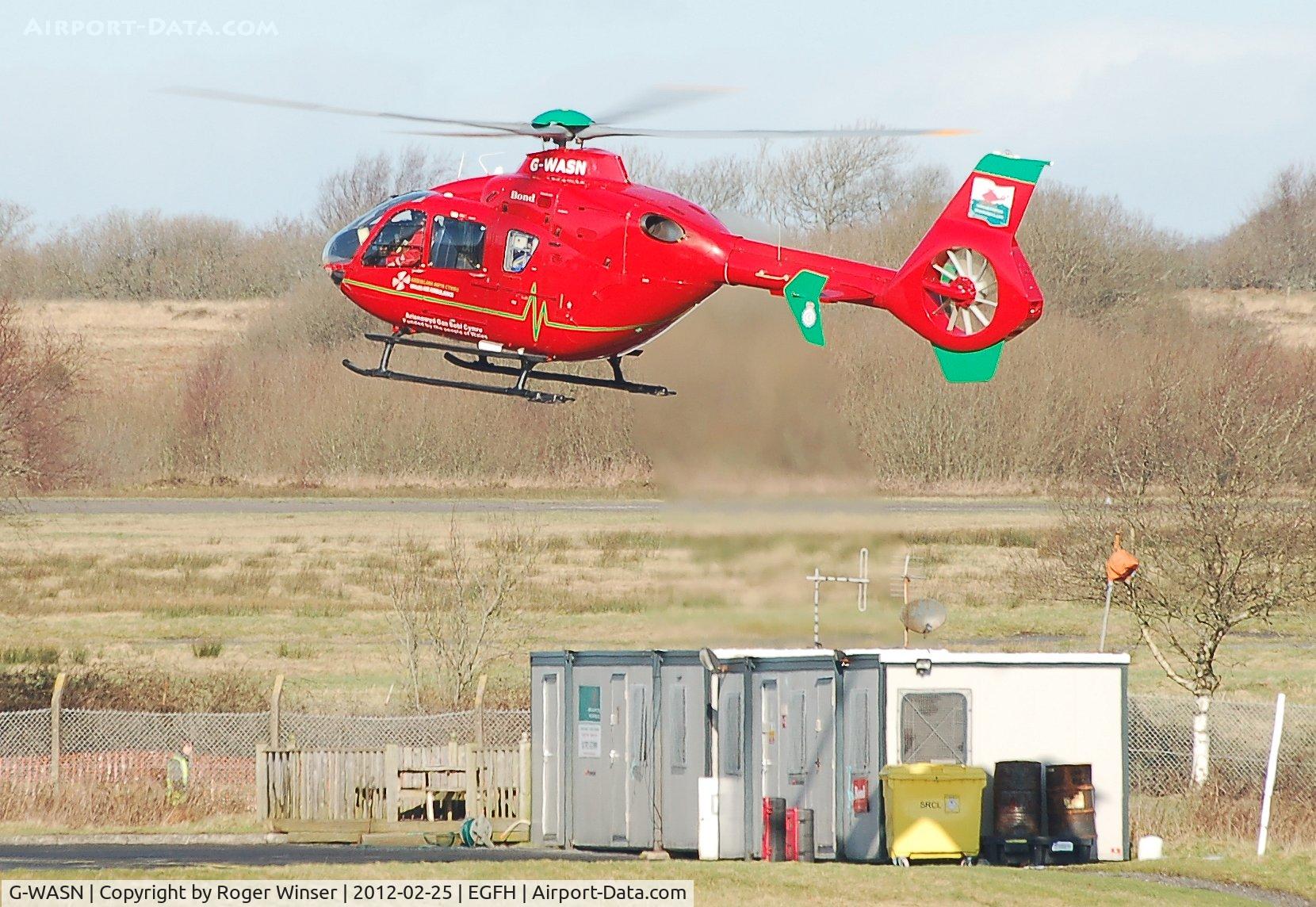 G-WASN, 2008 Eurocopter EC-135T-2+ C/N 0746, Wales Air Ambulance helicopter (Helimed 57) returning to base.