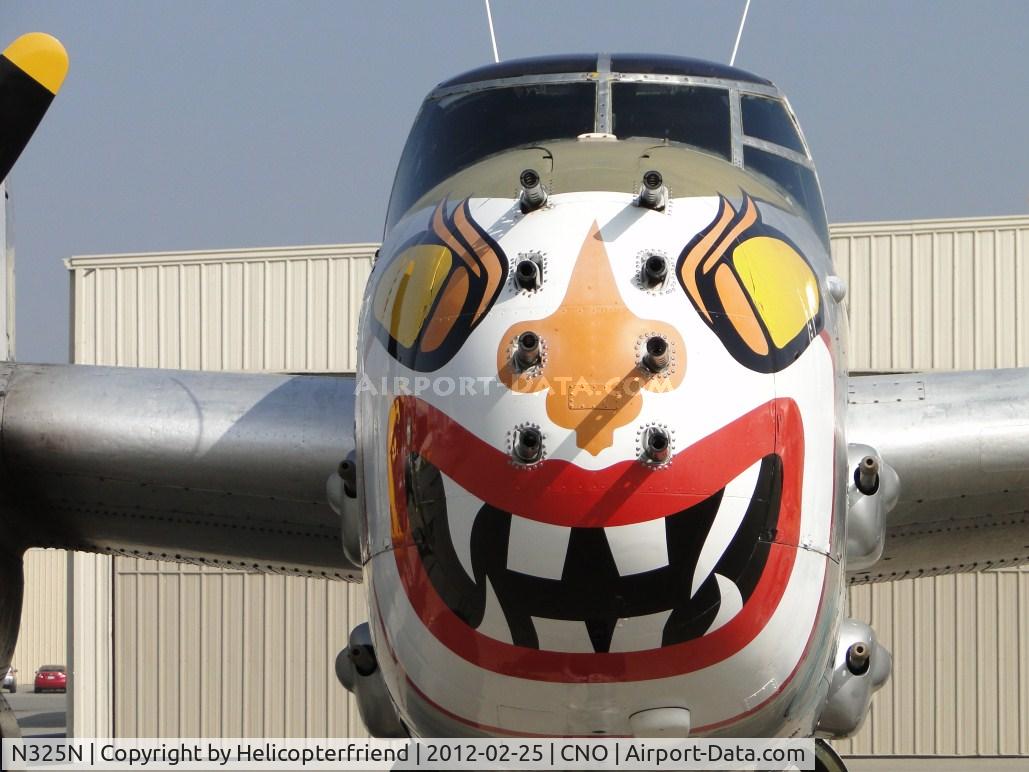 N325N, 1945 North American B-25J-30/32-NC Mitchell Mitchell C/N 108-47452, Wouldn't want this nose art to sneeze, appears to have 12 barrels pointed out and teeth showing