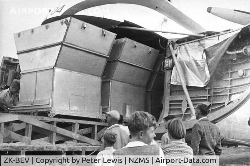 ZK-BEV, Bristol 170 Freighter Mk.31M C/N 12927, RNZAF NZ5904 allotted ZK-BEV for loaned for 60 flying hours of aerial topdressing trials mid-1954, then returned to military service.