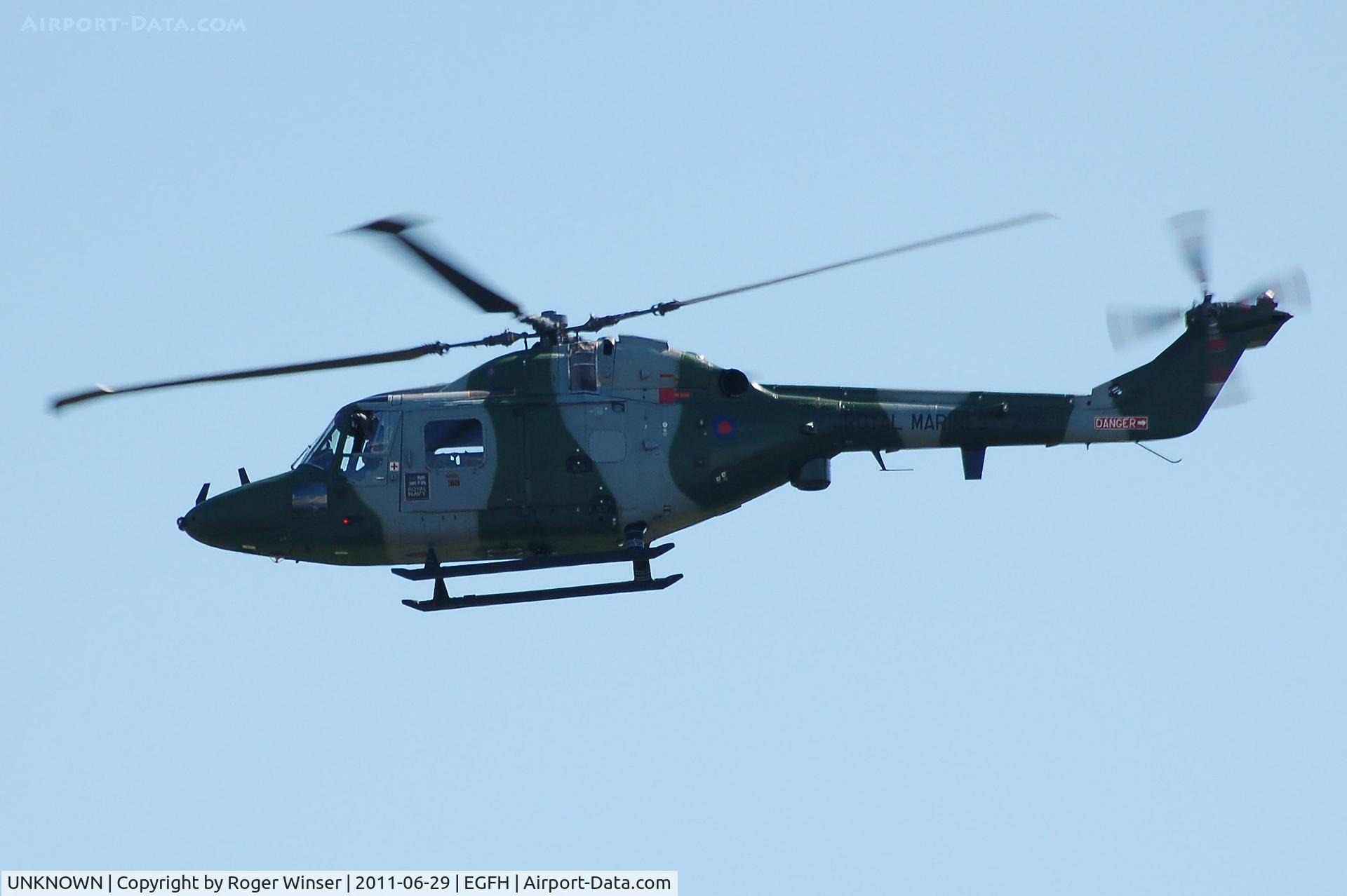 UNKNOWN, Helicopters Various C/N unknown, Royal Marines Lynx AH.7 of 847 NAS (unknown registration). Flyby with XZ192 after visiting RAF Pembrey Sands Air Weapons Range (EGOP).