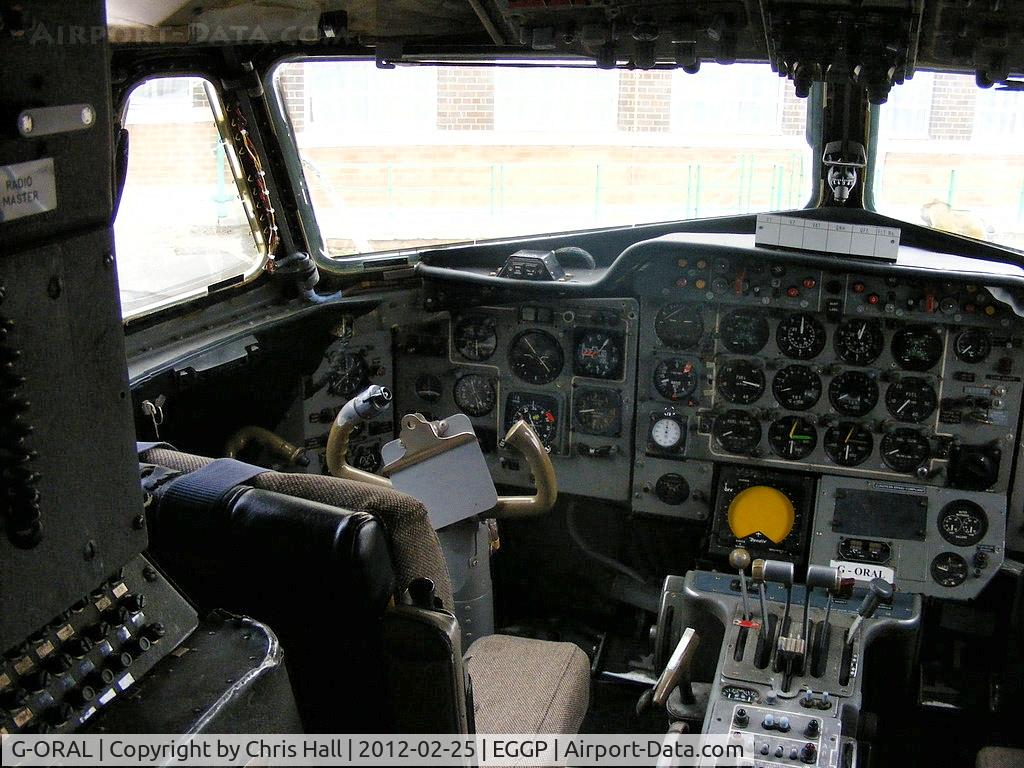 G-ORAL, 1977 Hawker Siddeley HS.748 Series 2A C/N 1756, inside the cockpit of G-ORAL, now preserved on the old Speke aerodrome apron