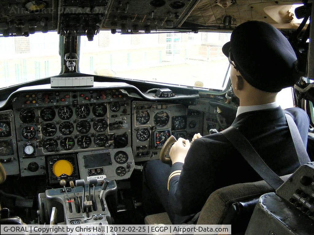 G-ORAL, 1977 Hawker Siddeley HS.748 Series 2A C/N 1756, inside the cockpit of G-ORAL, now preserved on the old Speke aerodrome apron