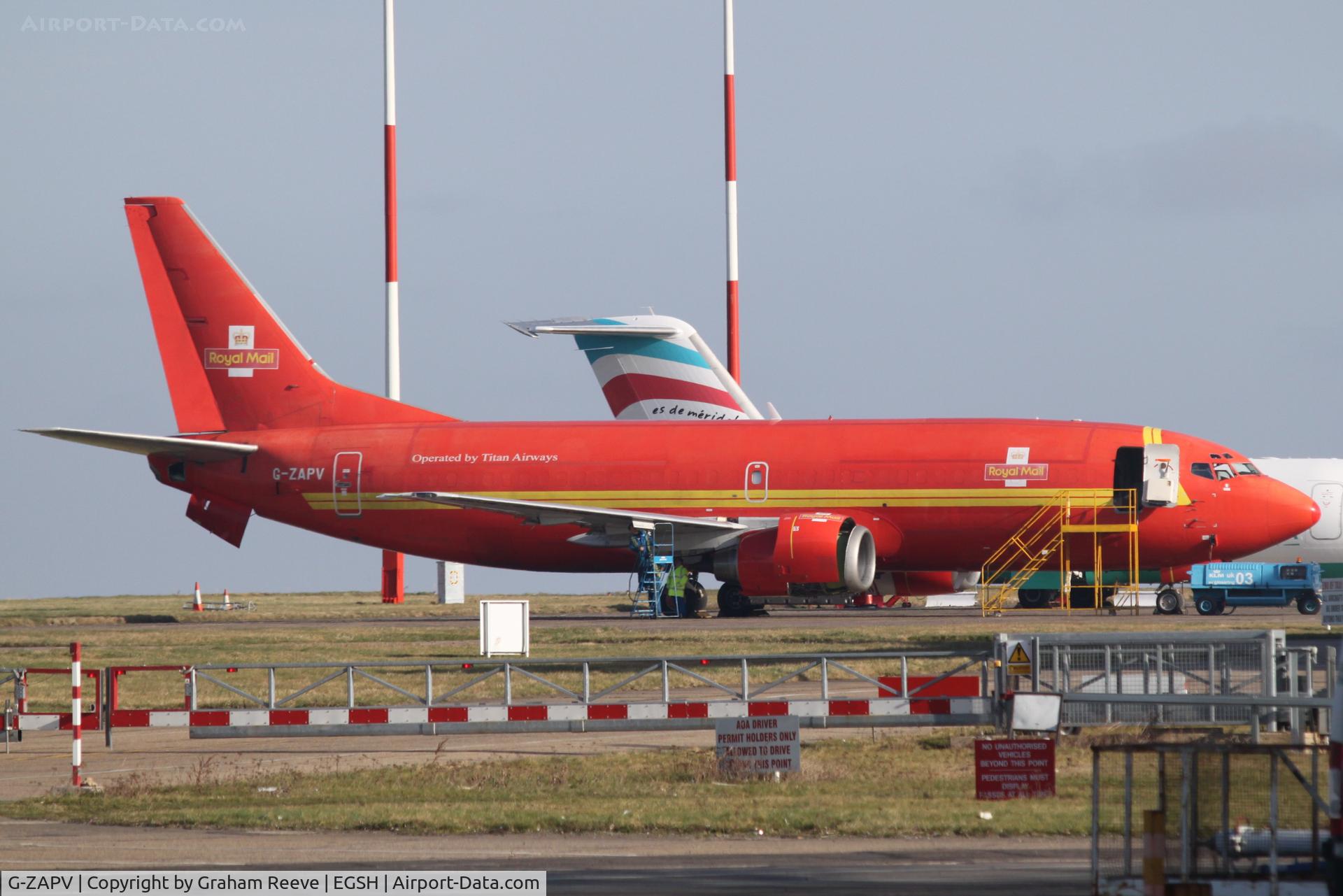 G-ZAPV, 1989 Boeing 737-3Y0 C/N 24546, Being worked on at Norwich.