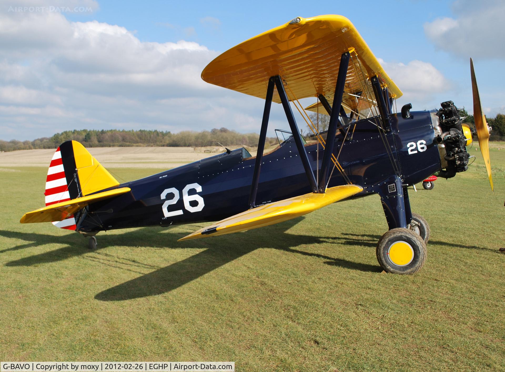 G-BAVO, 1945 Boeing PT-17 Kaydet (A75N1) C/N 3250-1405, Boeing A75N1 Stearman at Popham. Ex 4X-AIH